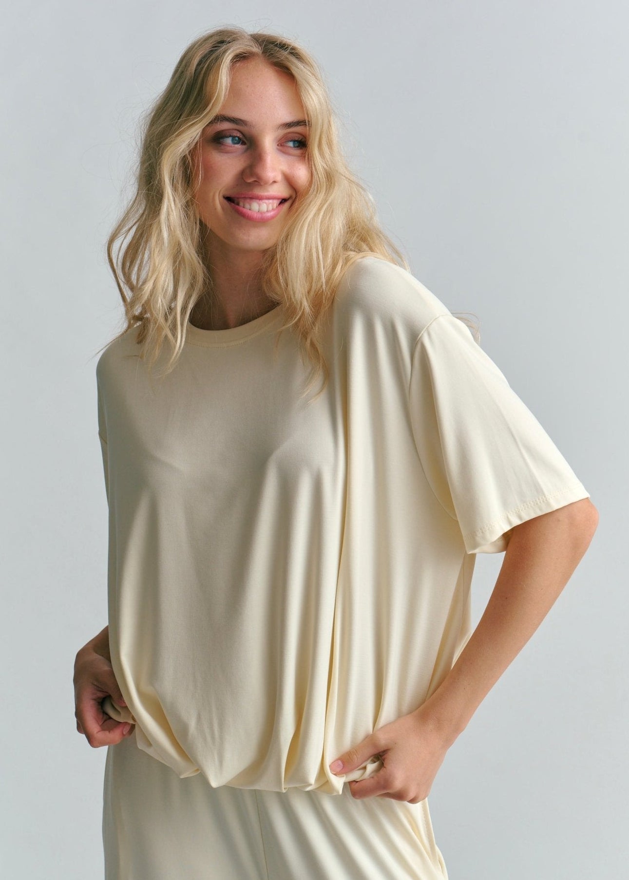 View our Maui Butter Feel Bubble Tee In Butter Yellow - by Tribute Store