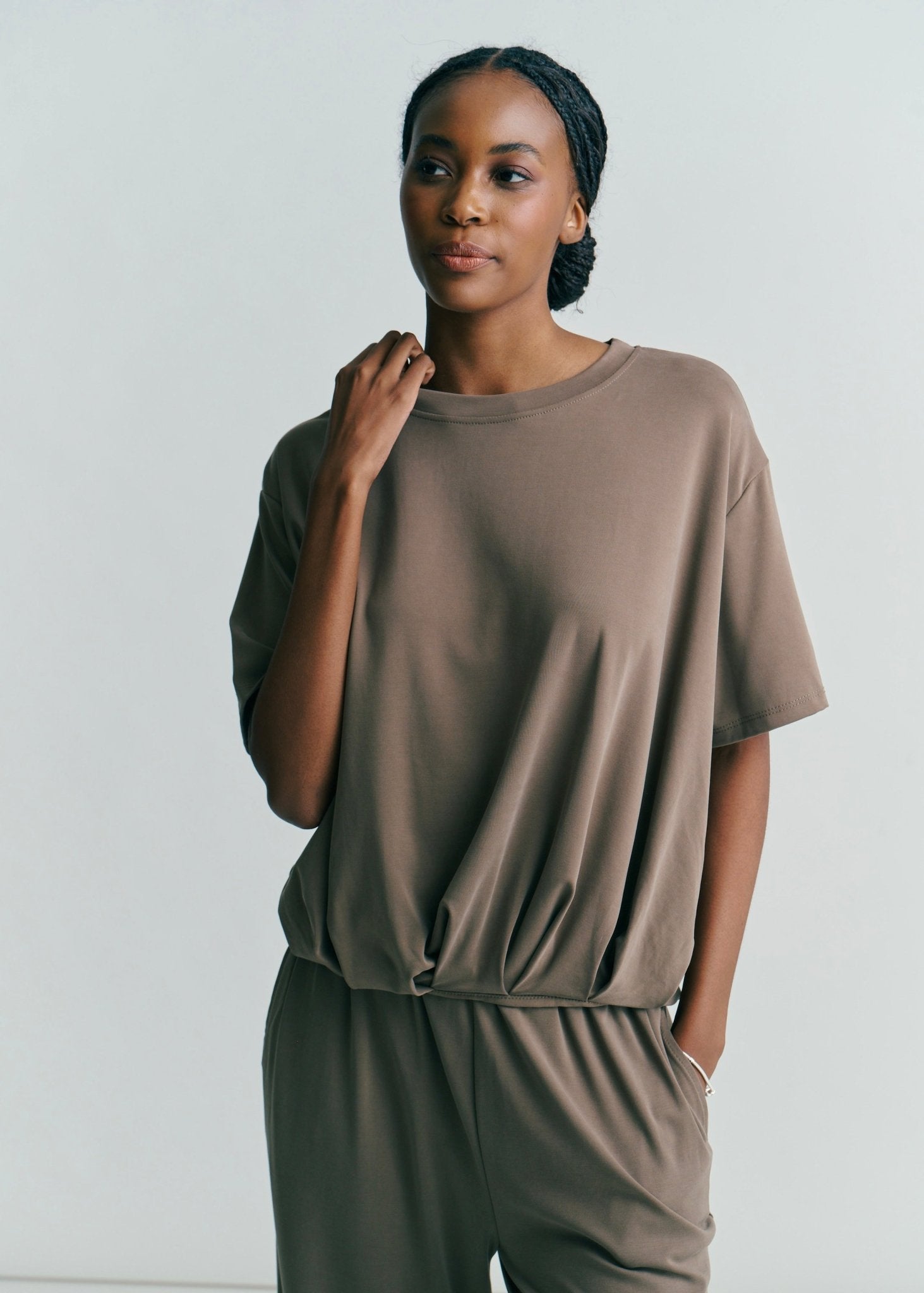 View our Maui Butter Feel Bubble Tee In Chocolate - by Tribute Store