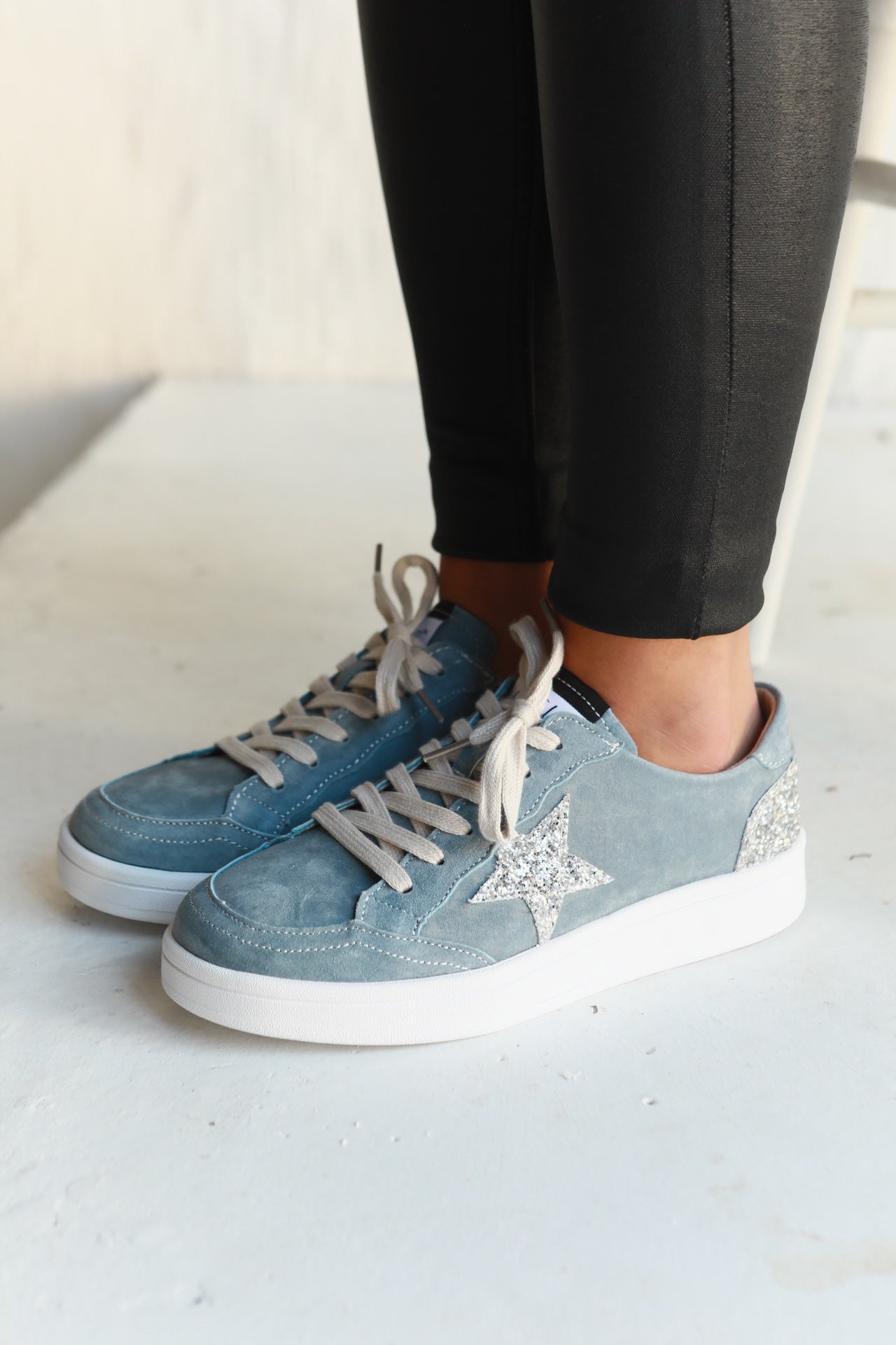 View our Mia Leather Sneaker In Light Blue - by Tribute Store