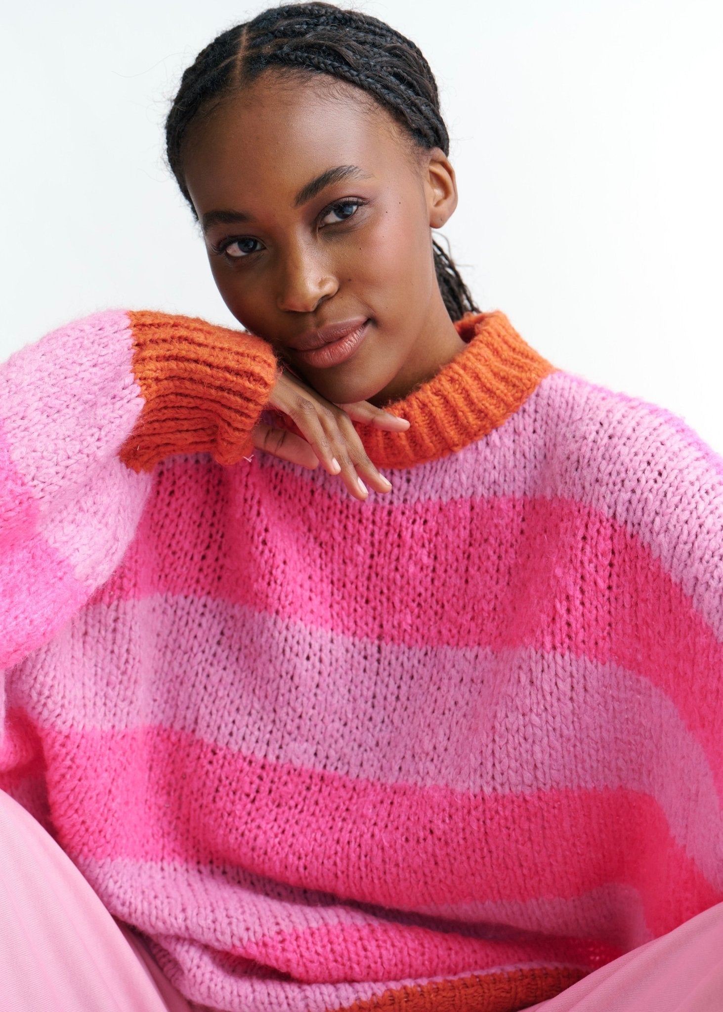 View our Miami Oversized Striped Knit In Fuchsia, Lilac & Rust - by Tribute Store