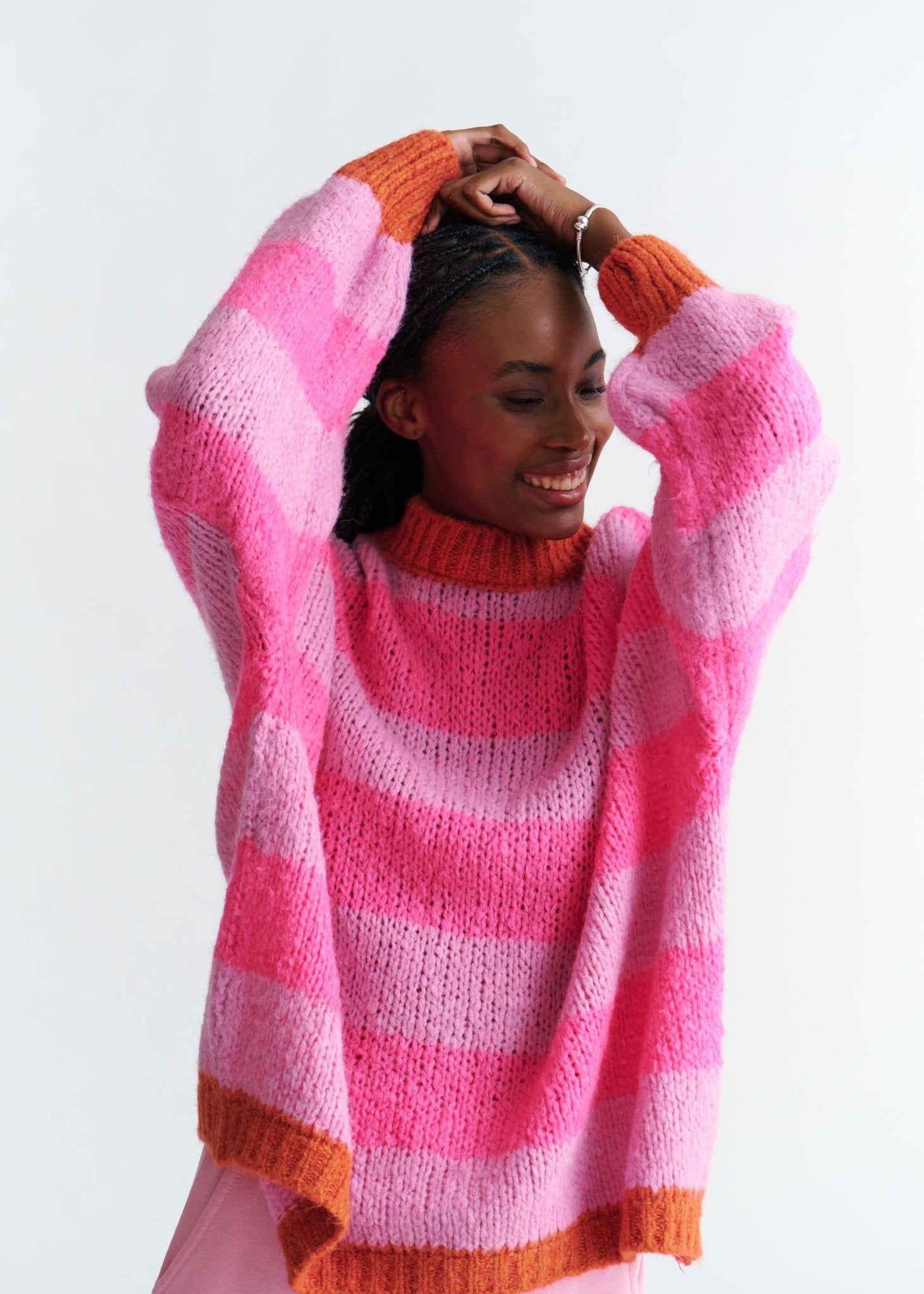 View our Miami Oversized Striped Knit In Fuchsia, Lilac & Rust - by Tribute Store