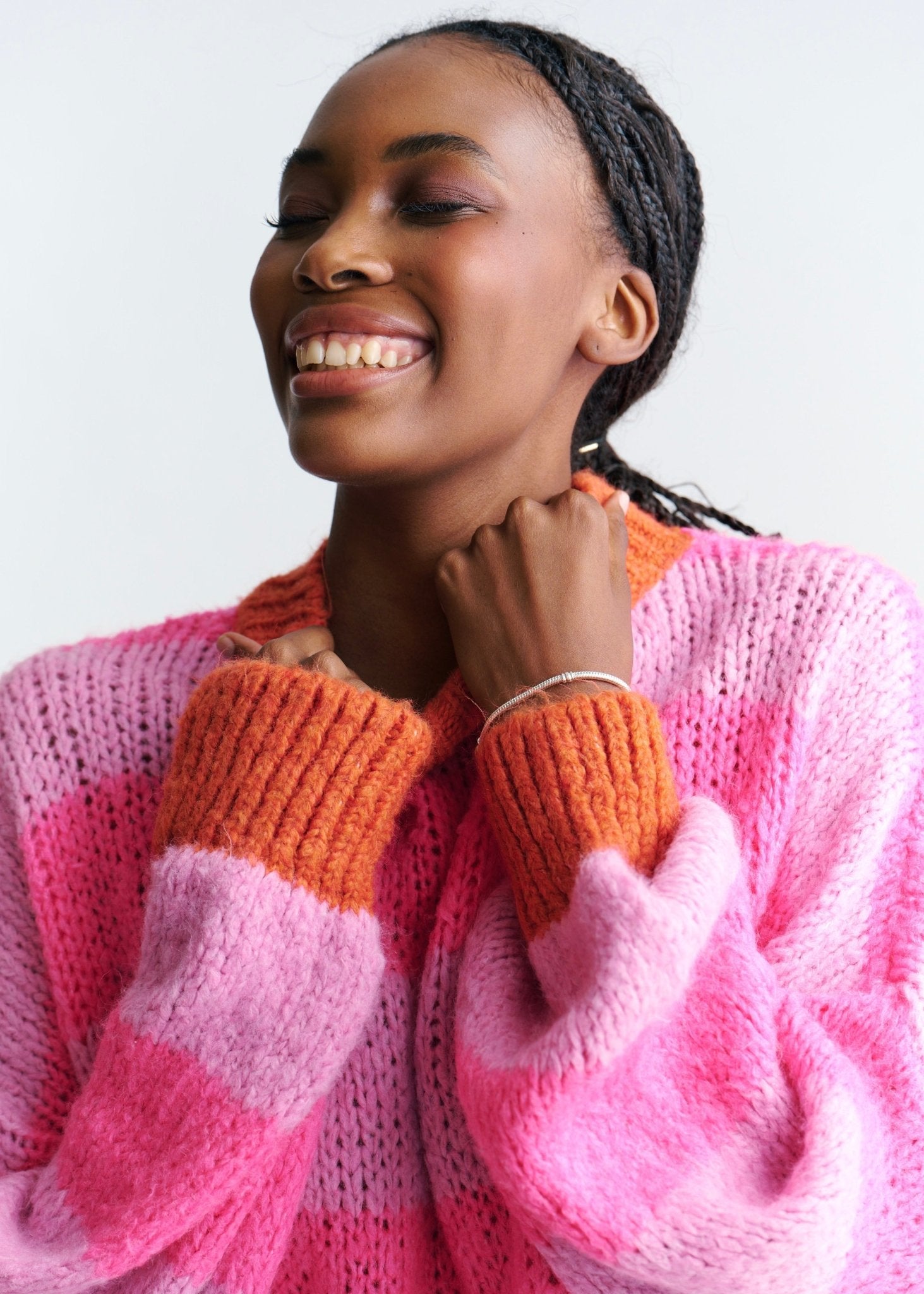 View our Miami Oversized Striped Knit In Fuchsia, Lilac & Rust - by Tribute Store