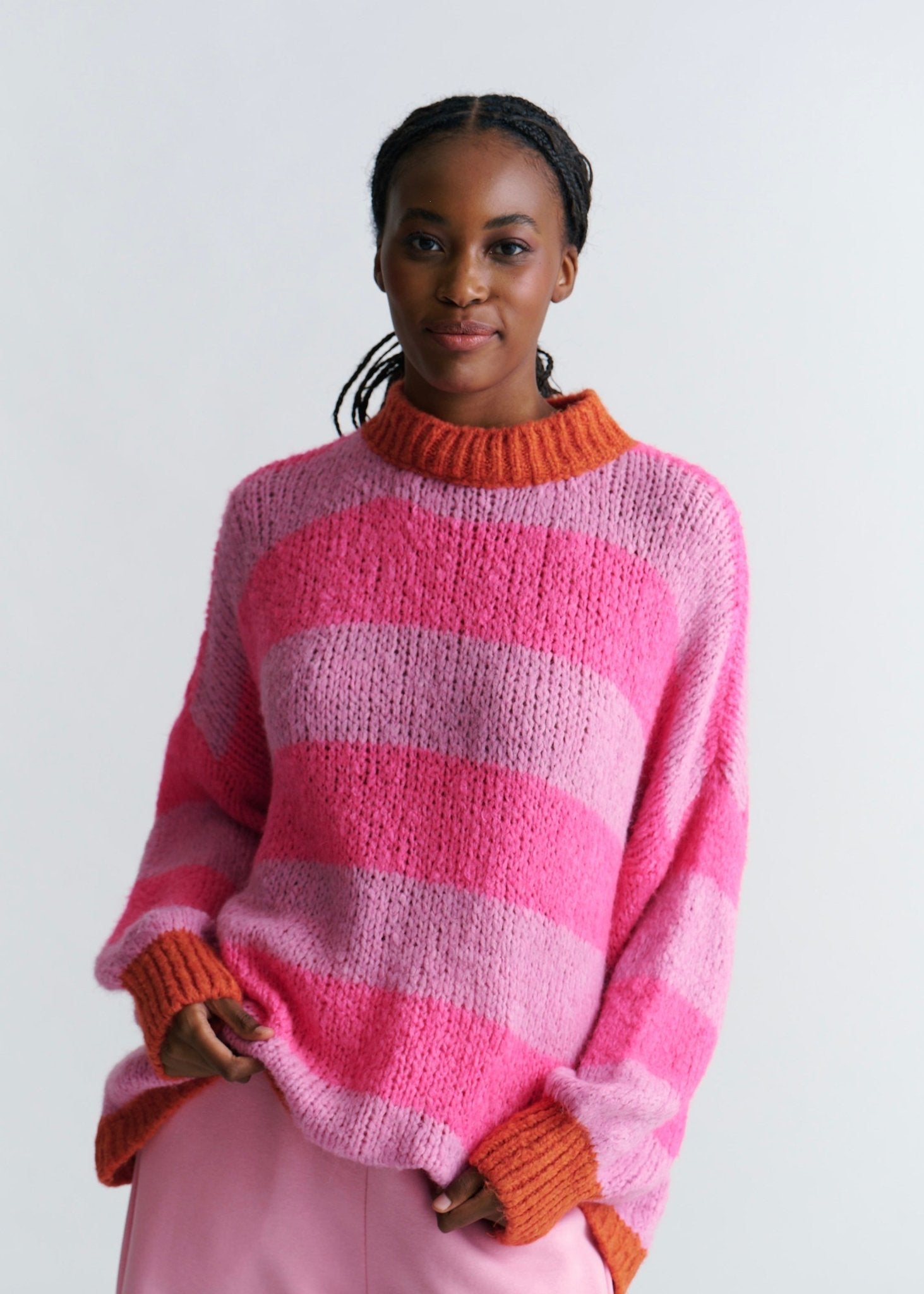 View our Miami Oversized Striped Knit In Fuchsia, Lilac & Rust - by Tribute Store
