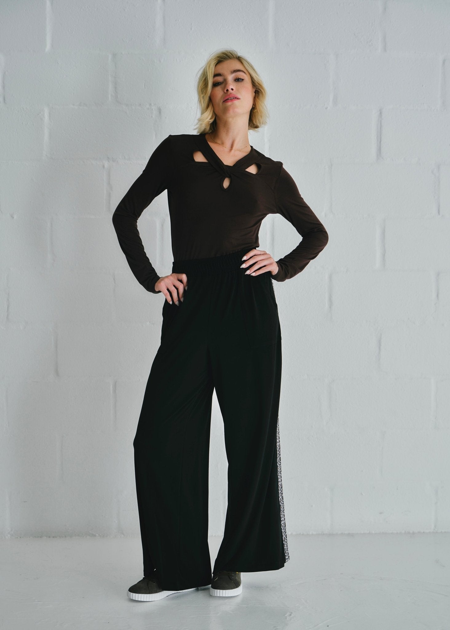 View our Milla Twisted Cut - Out Long Sleeve Top Brown - by Tribute Store
