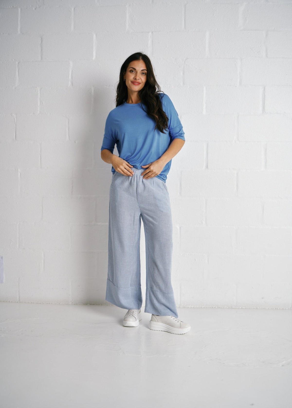 View our Mykonos Wide Leg Pants In Blue Stripe - by Tribute Store