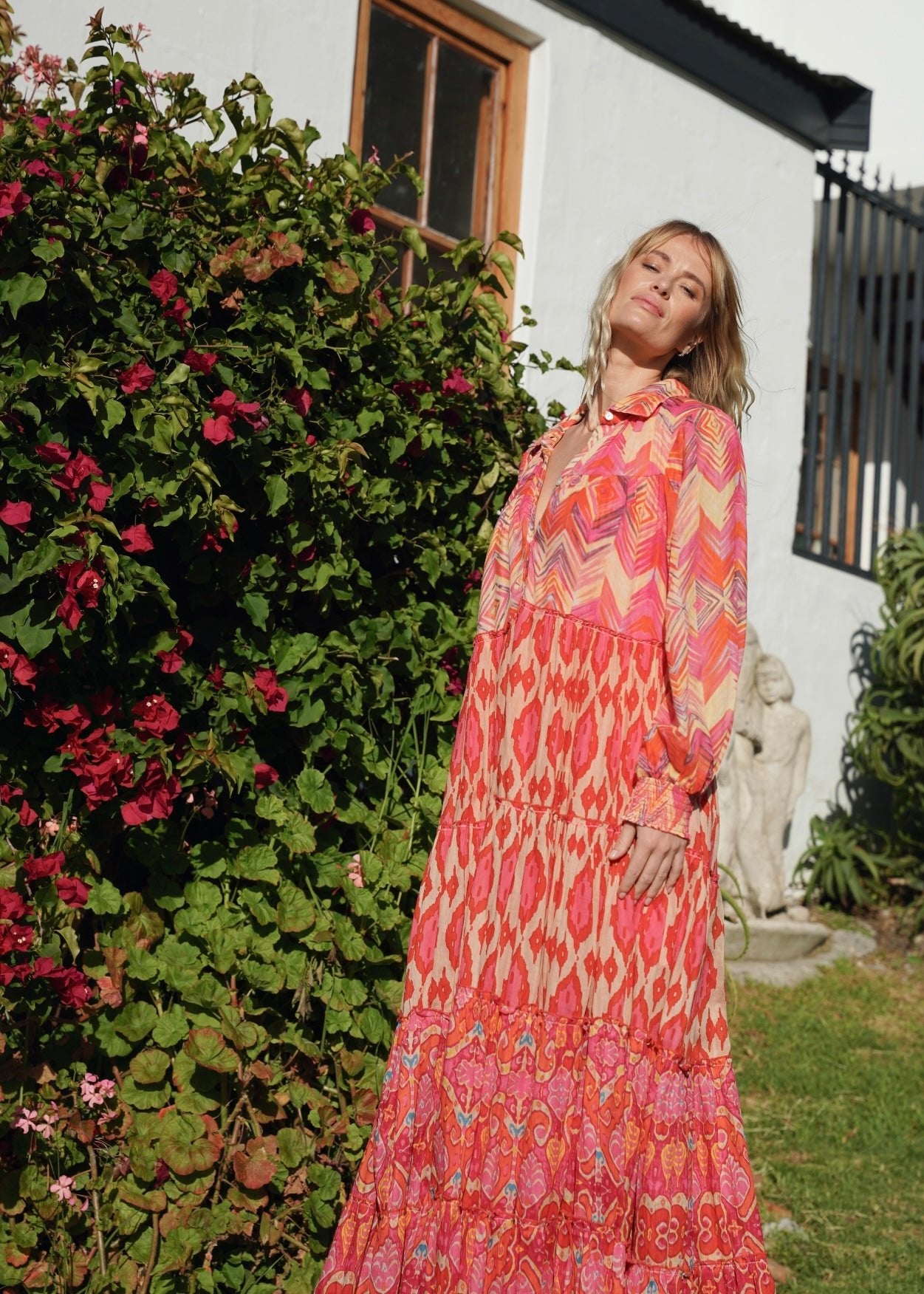 View our Olsen Cotton Long Sleeved Maxi Dress With Orange Zig Zag Print - by Tribute Store