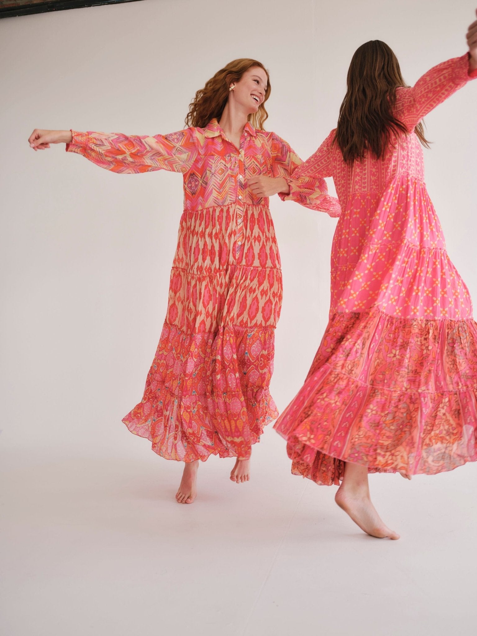 View our Olsen Cotton Long Sleeved Maxi Dress With Pink And Orange Floral - by Tribute Store