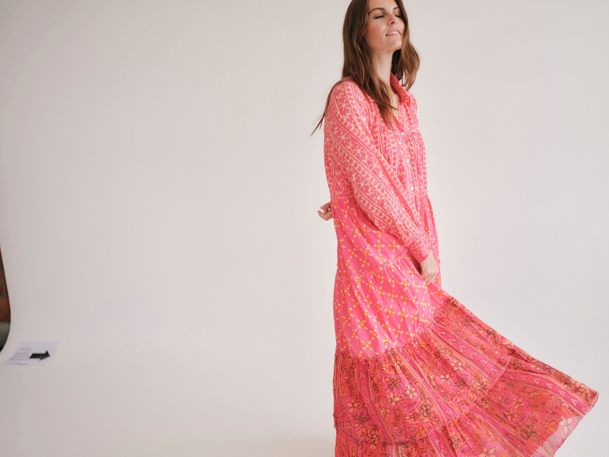 View our Olsen Cotton Long Sleeved Maxi Dress With Pink And Orange Floral - by Tribute Store