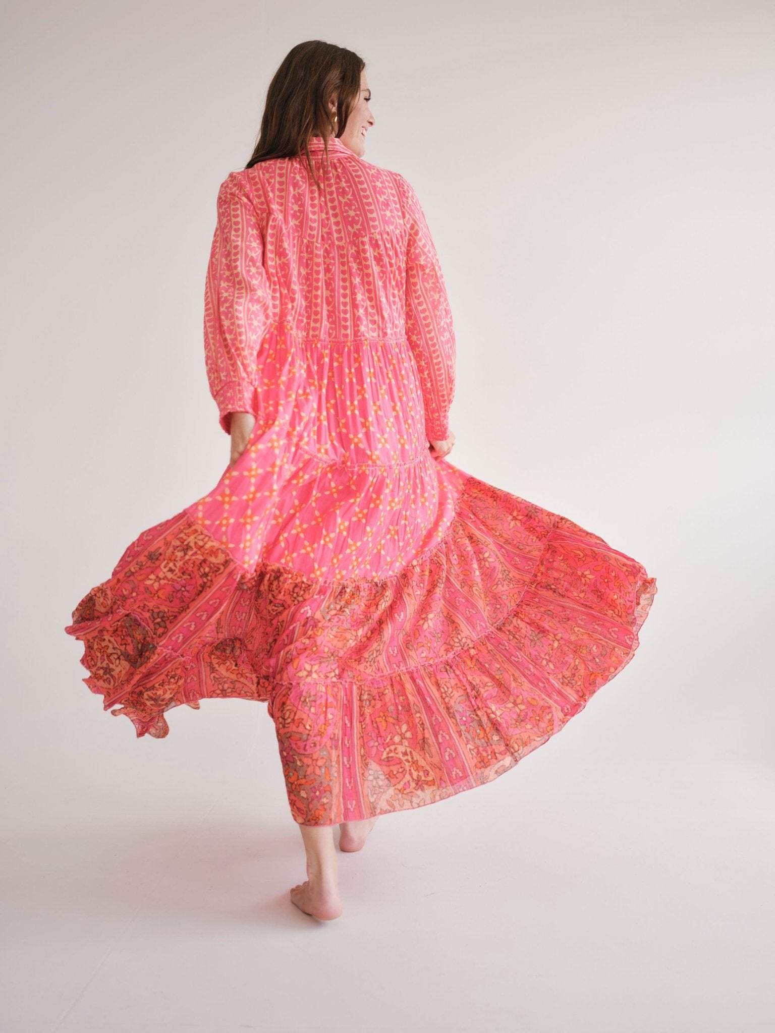 View our Olsen Cotton Long Sleeved Maxi Dress With Pink And Orange Floral - by Tribute Store