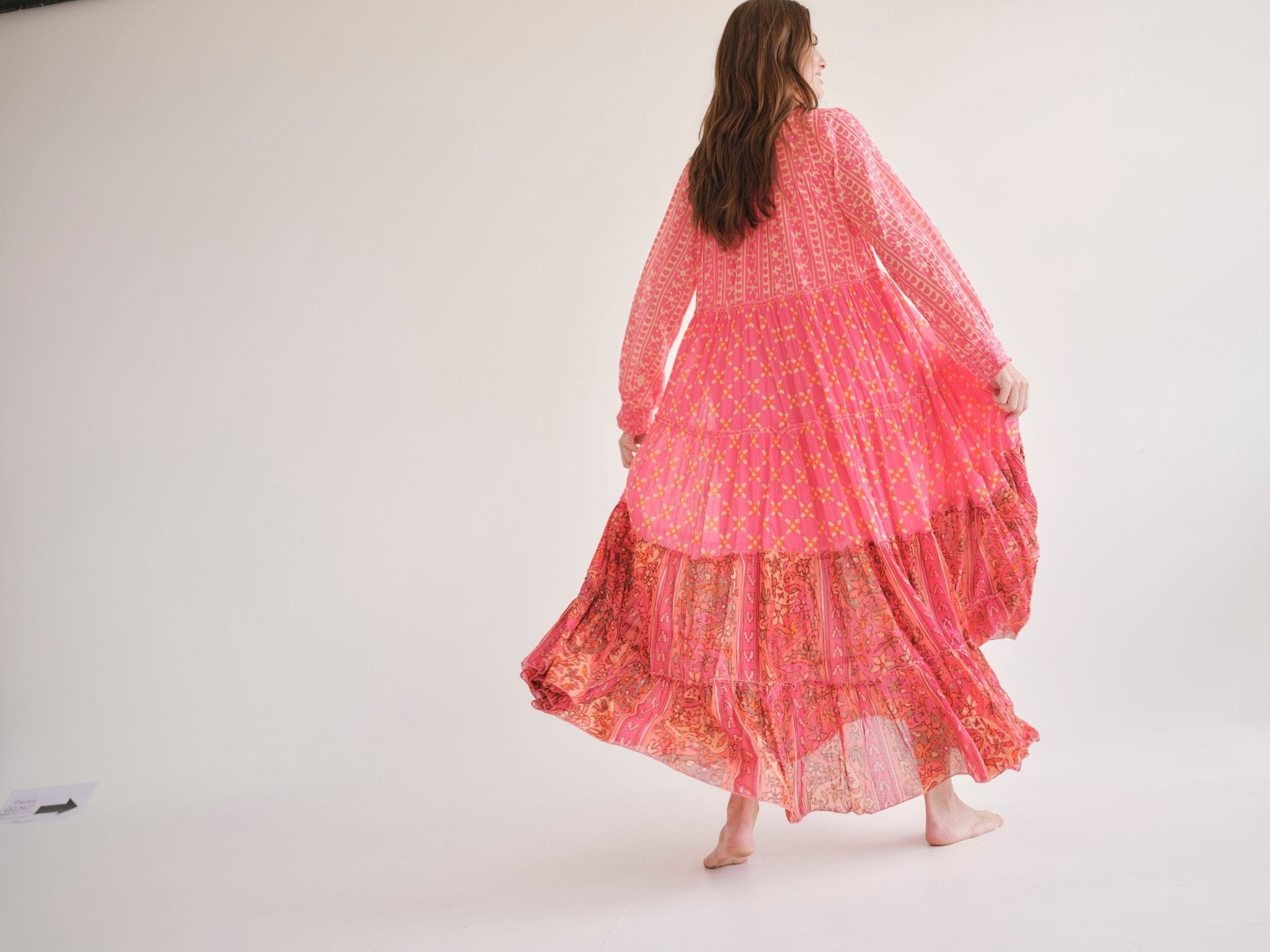 View our Olsen Cotton Long Sleeved Maxi Dress With Pink And Orange Floral - by Tribute Store