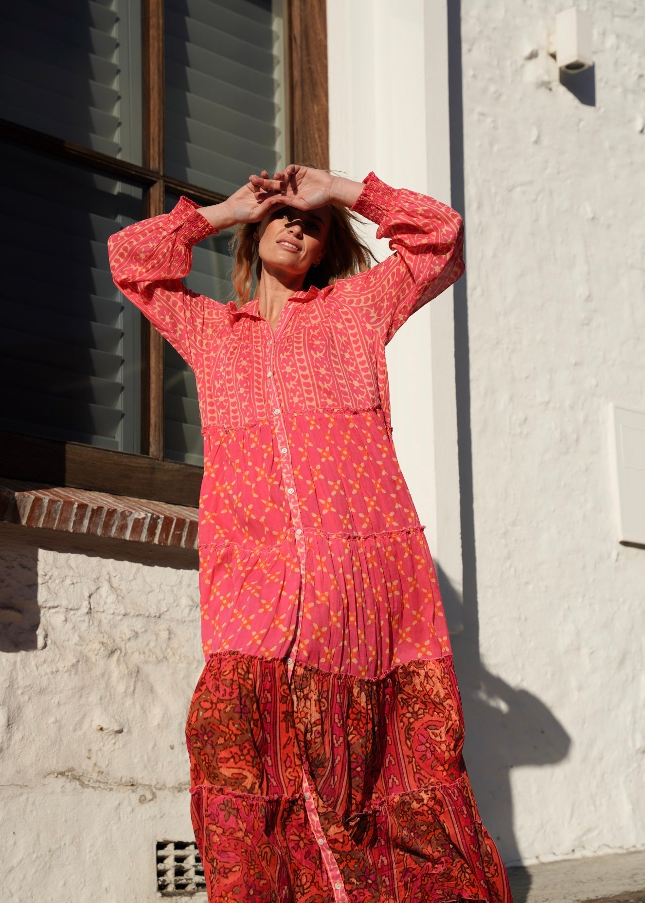 View our Olsen Cotton Long Sleeved Maxi Dress With Pink And Orange Floral - by Tribute Store