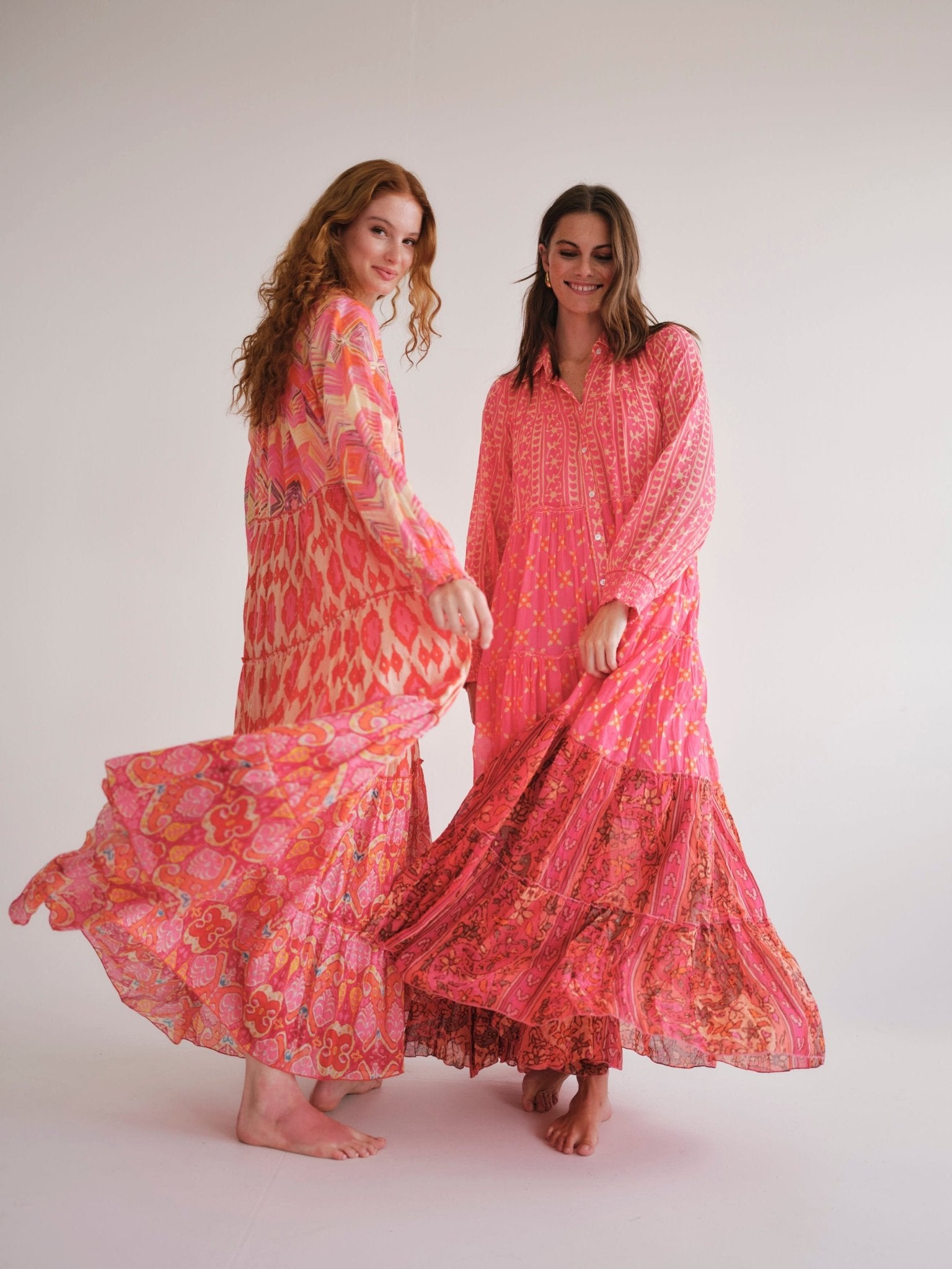 View our Olsen Cotton Long Sleeved Maxi Dress With Pink And Orange Floral - by Tribute Store