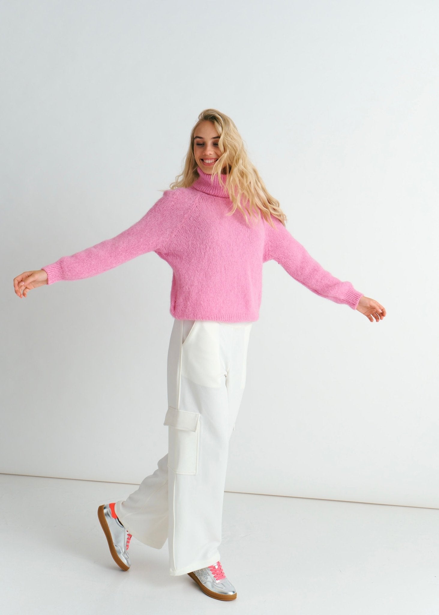 View our Oslo Oversized Polo Neck Knit In Blush Pink - by Tribute Store