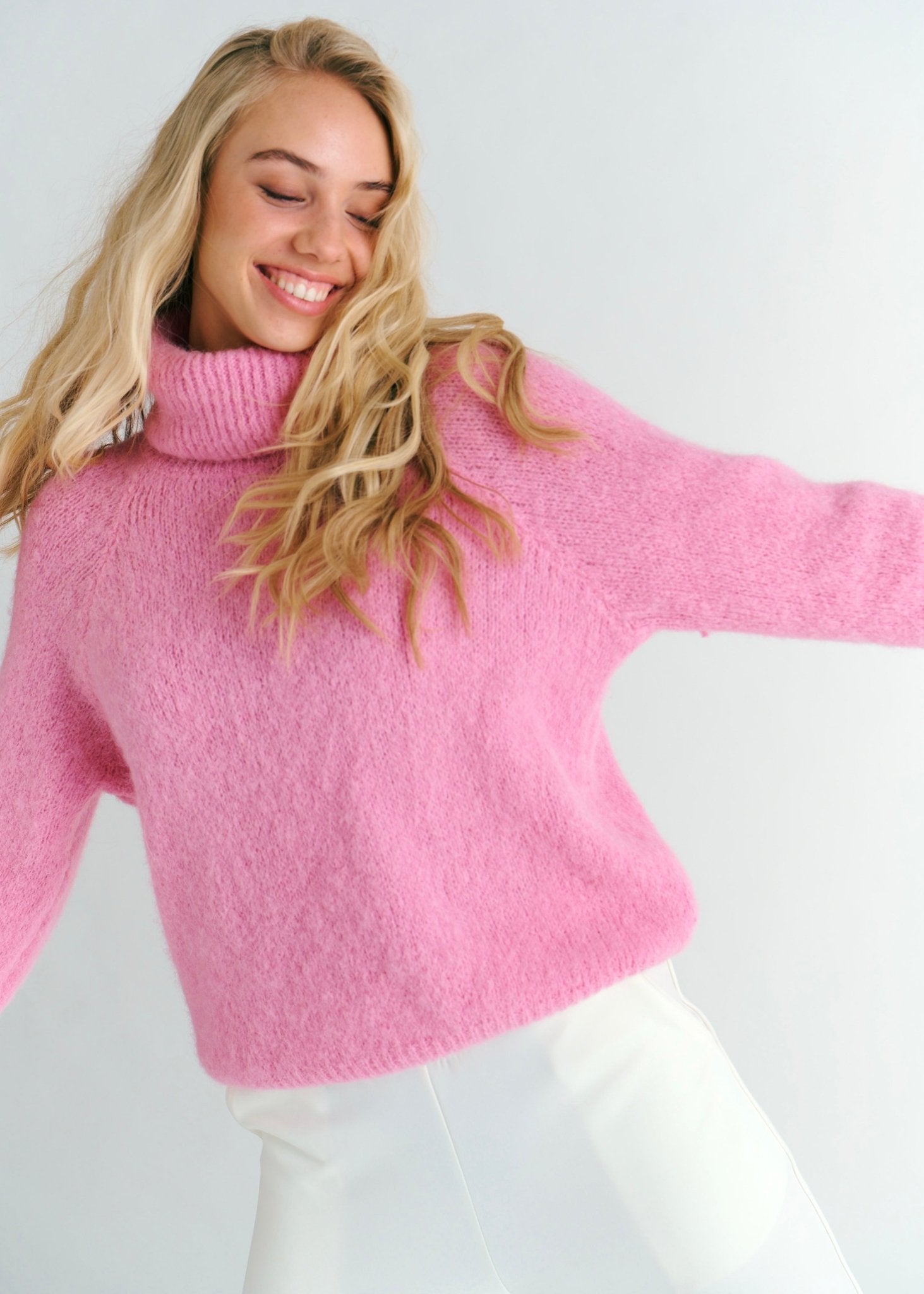 View our Oslo Oversized Polo Neck Knit In Blush Pink - by Tribute Store