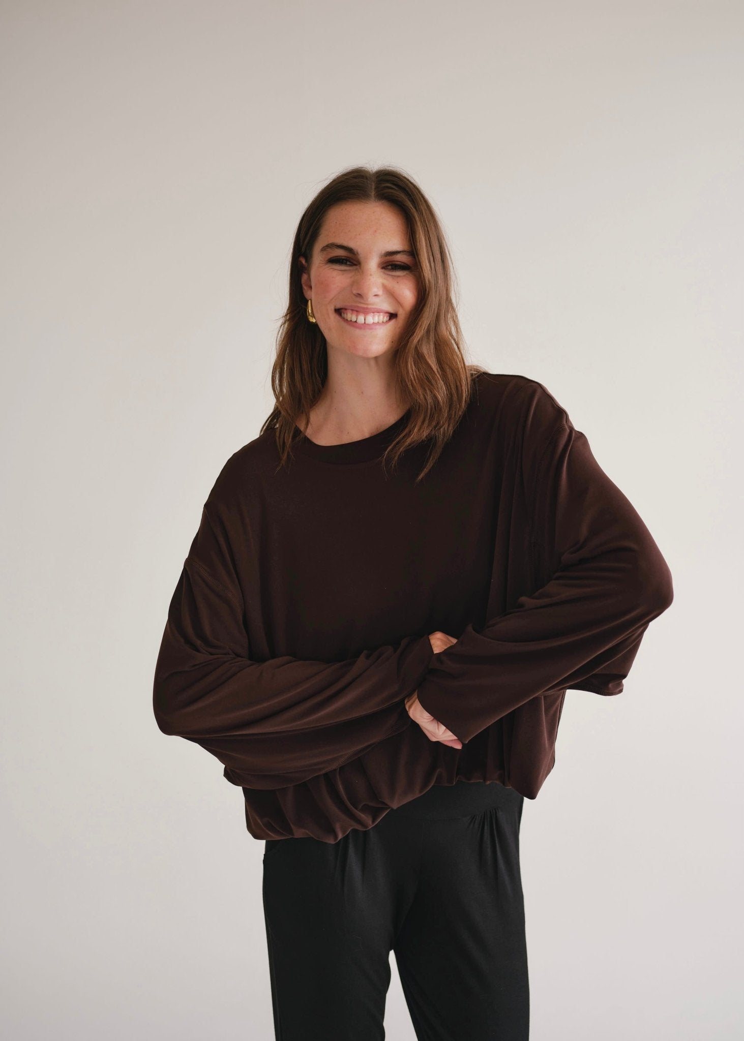 View our Oversized Batwing Top In Chocolate - by Tribute Store