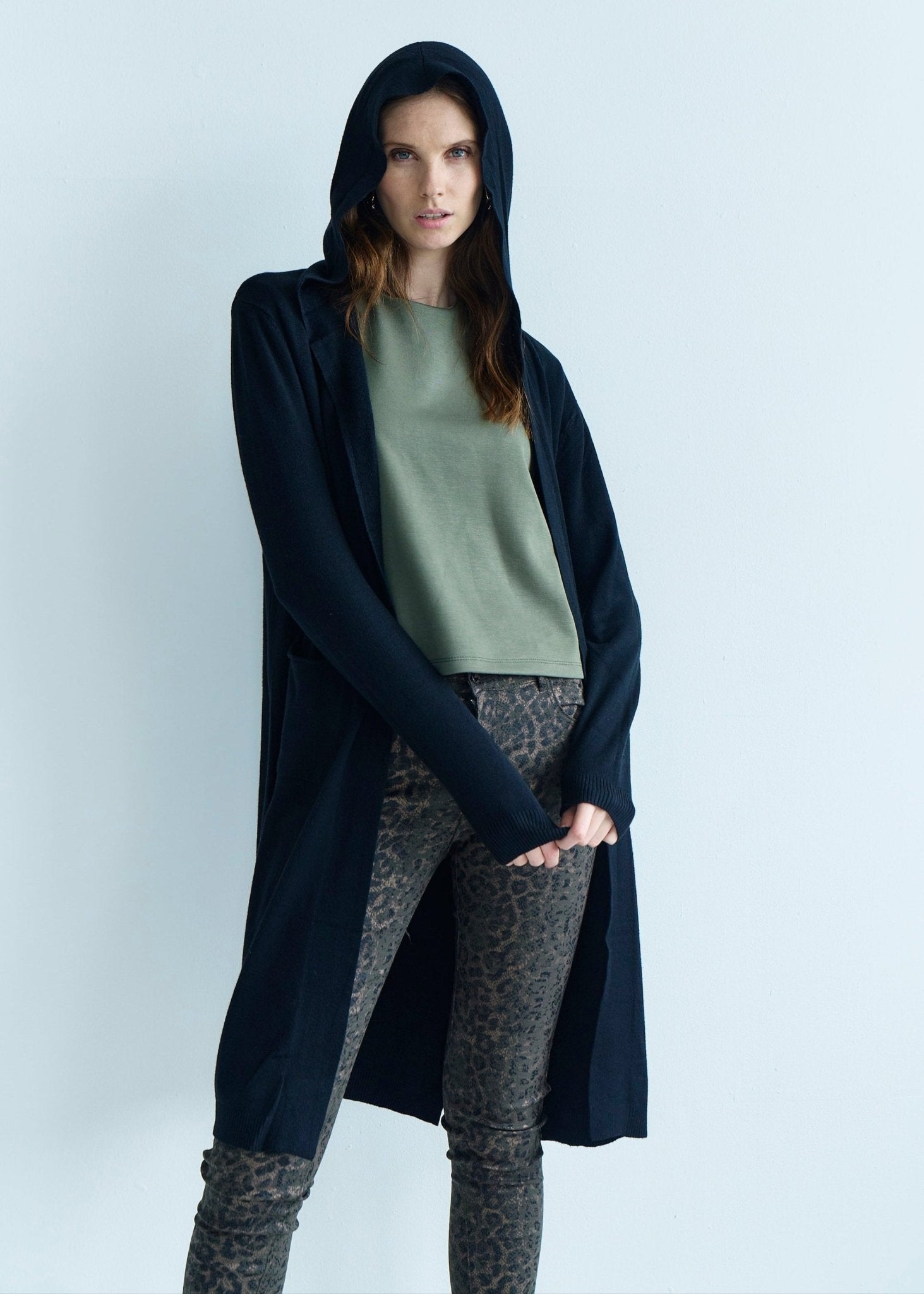 View our Paris Full Length Knitted Viscose Cardigan with Hood in Black - by Tribute Store