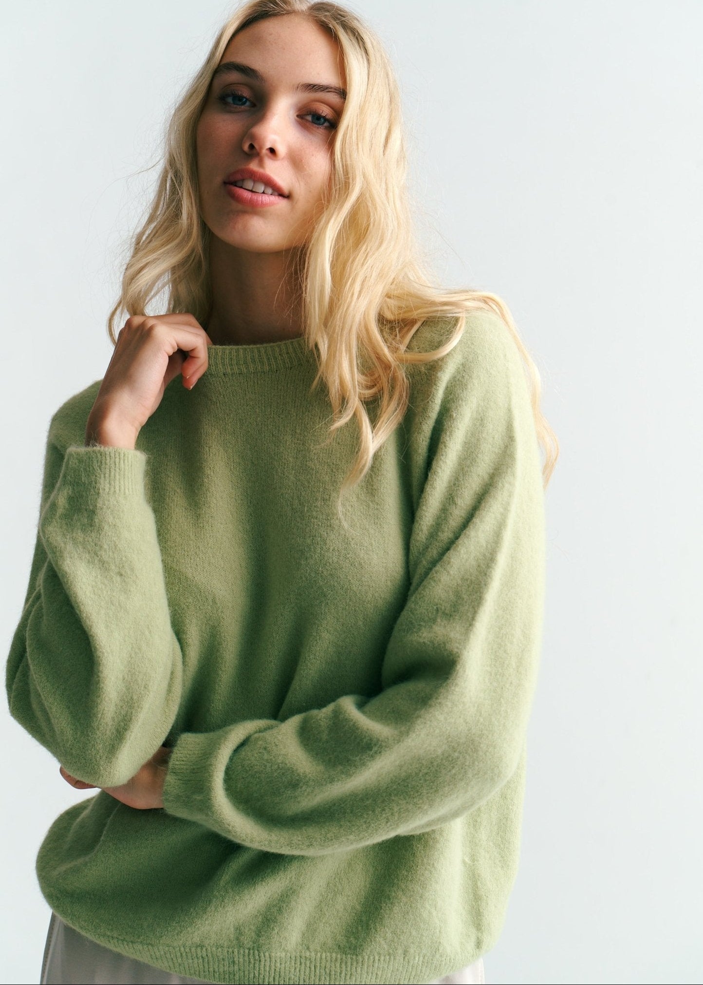 View our Pasadena Crew Neck Long Sleeve Jumper In Pistachio - by Tribute Store