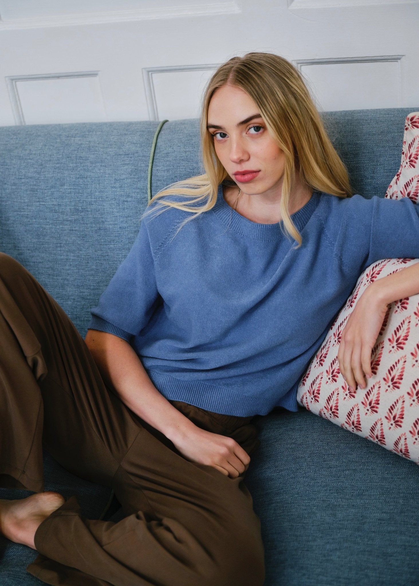 View our Piana Italian Butter Soft Crew Neck Knit In Blue Jeans - by Tribute Store