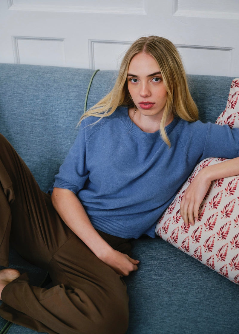 View our Piana Italian Butter Soft Crew Neck Knit In Blue Jeans - by Tribute Store