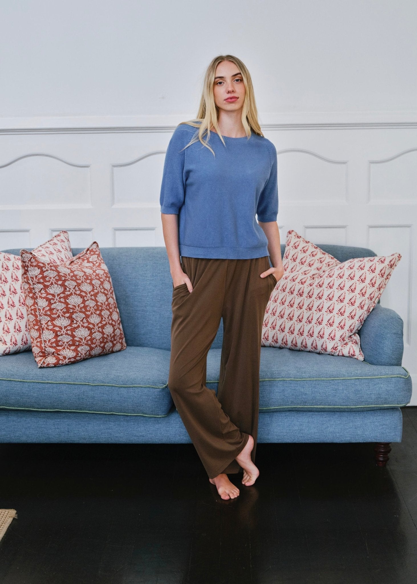 View our Piana Italian Butter Soft Crew Neck Knit In Blue Jeans - by Tribute Store