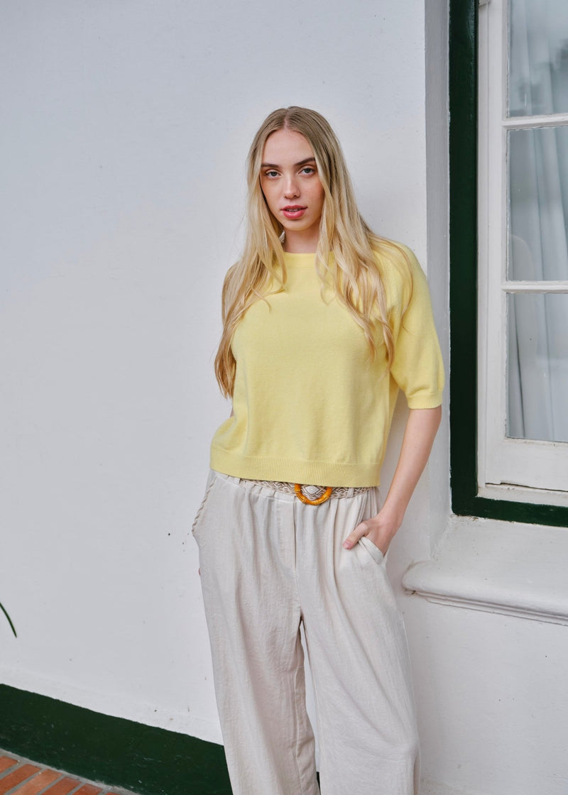 View our Piana Italian Butter Soft Crew Neck Knit Yellow - by Tribute Store