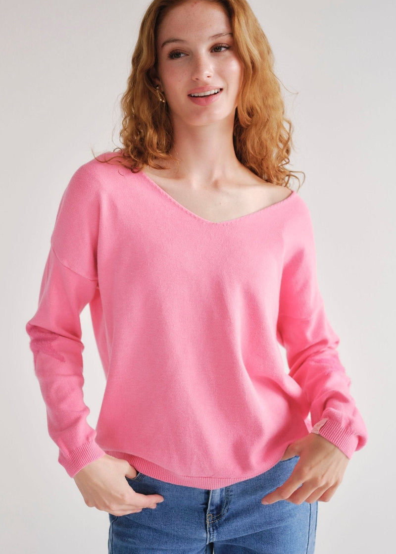 View our Pink V Neck knit with Star on Elbow - by Tribute Store