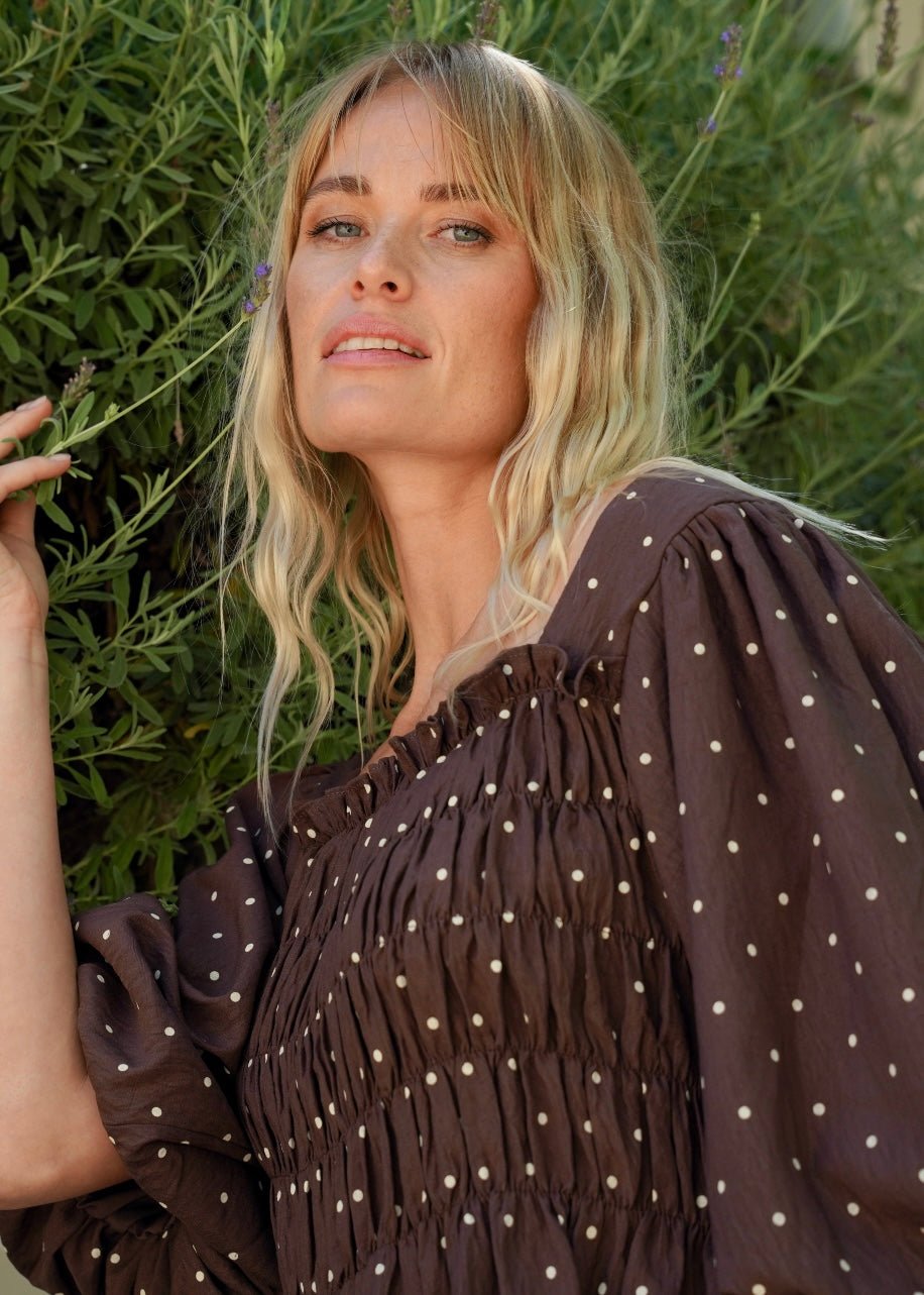 View our Polka Dot Balloon Sleeved Blouse in Chocolate - by Tribute Store