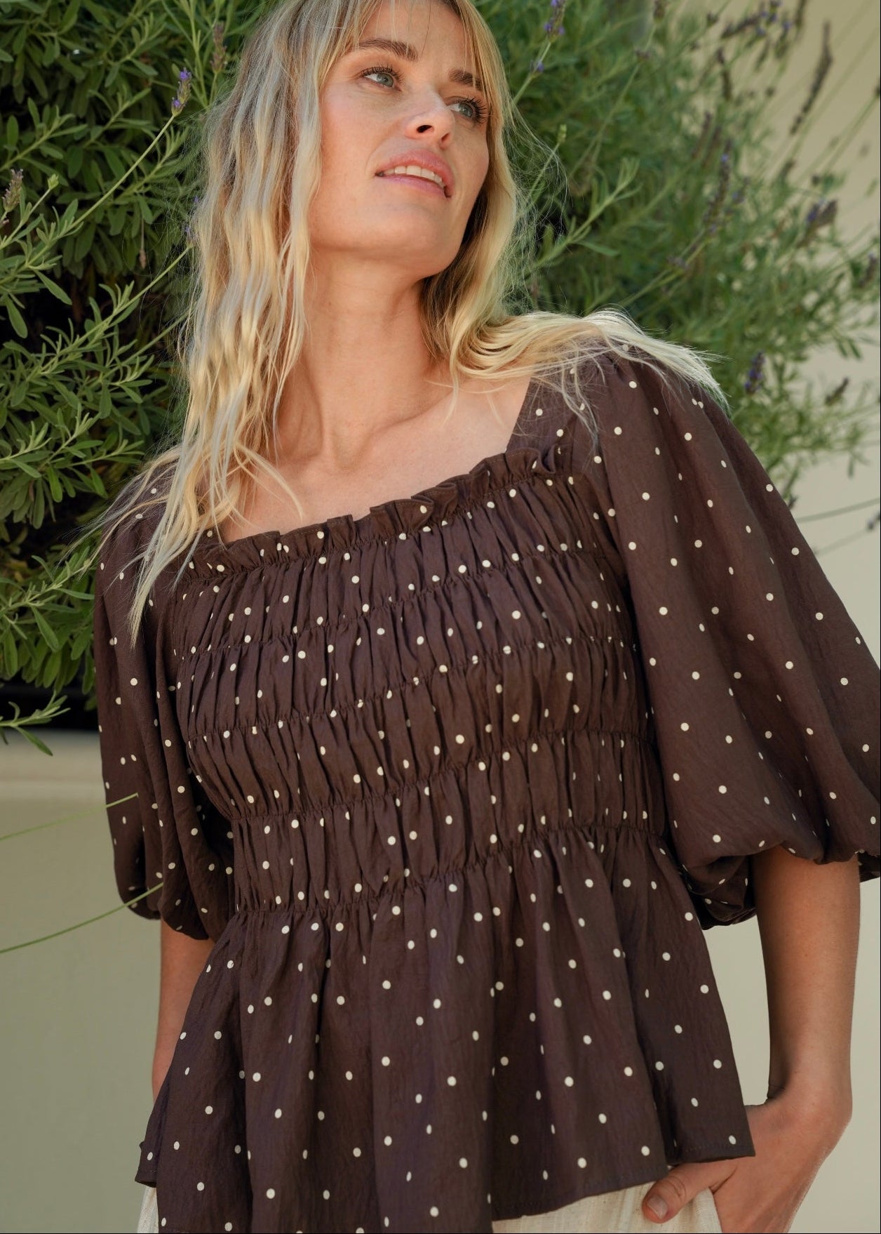 View our Polka Dot Balloon Sleeved Blouse in Chocolate - by Tribute Store