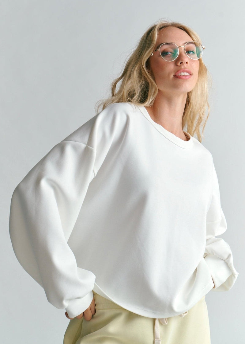 View our Portland Crew Neck Cropped Sweater In White - by Tribute Store