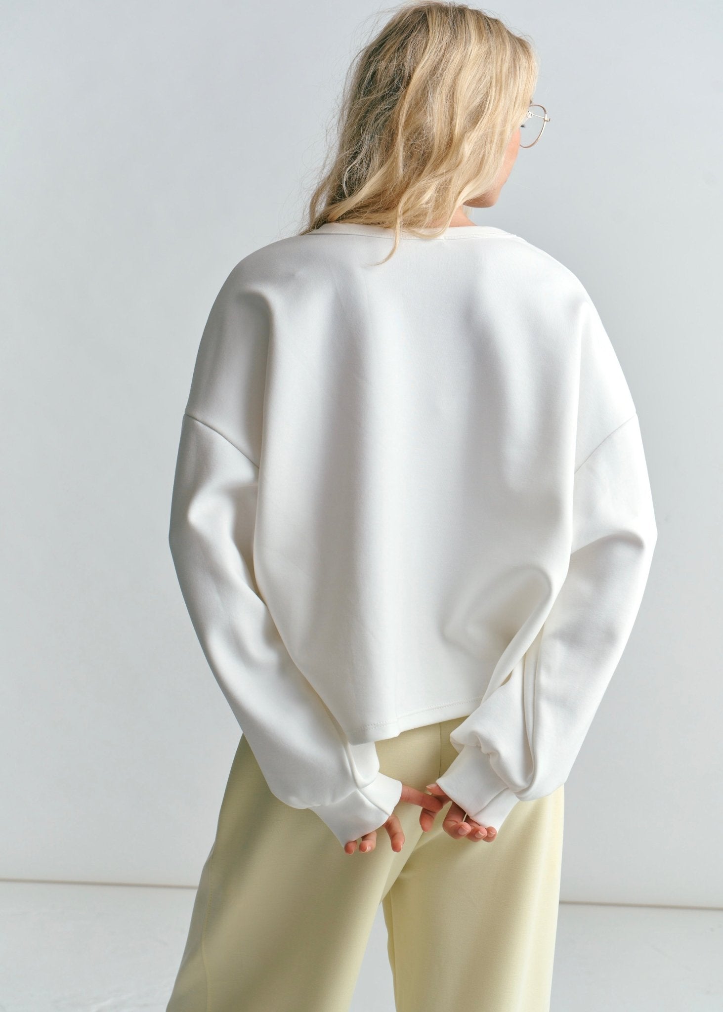 View our Portland Crew Neck Cropped Sweater In White - by Tribute Store
