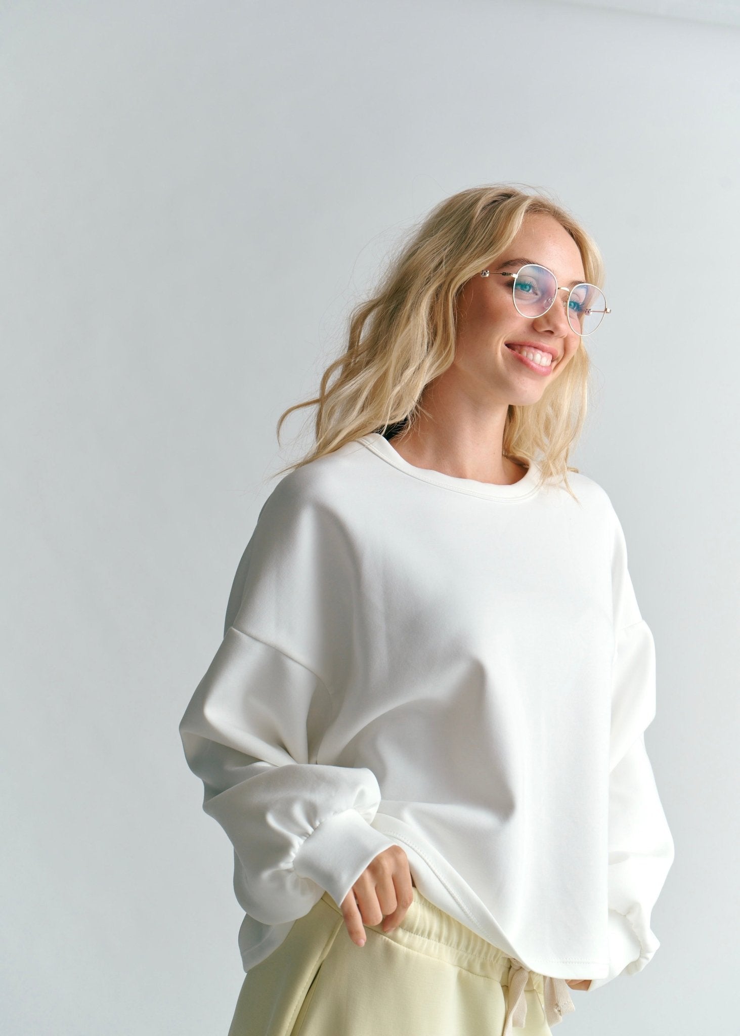 View our Portland Crew Neck Cropped Sweater In White - by Tribute Store