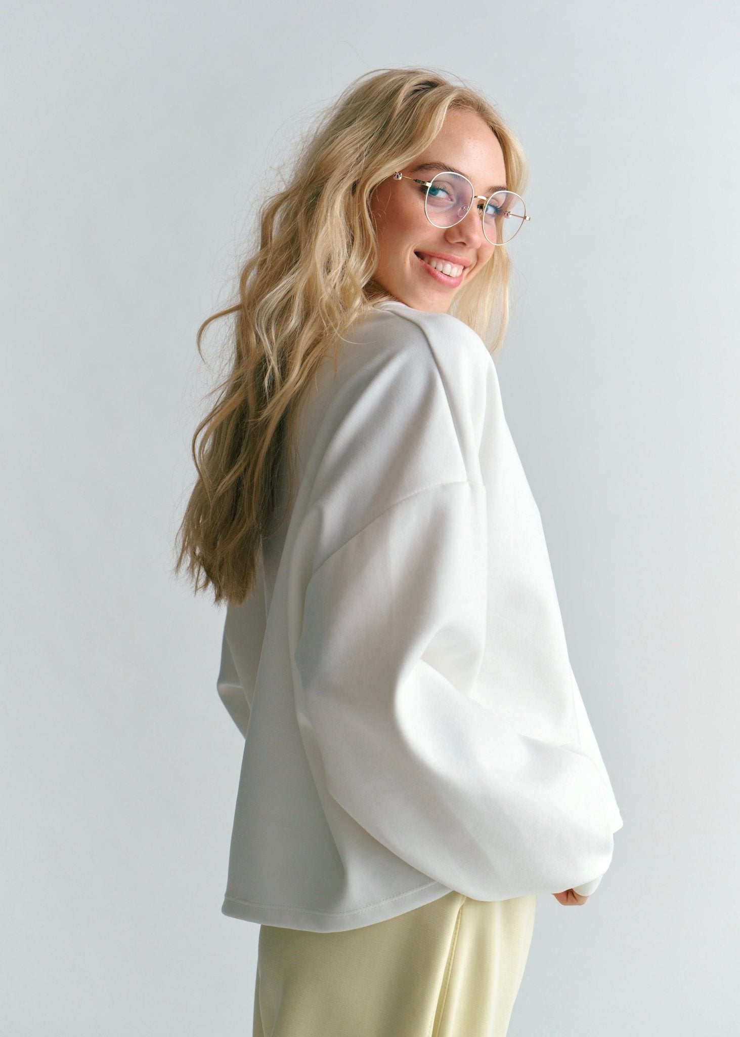 View our Portland Crew Neck Cropped Sweater In White - by Tribute Store