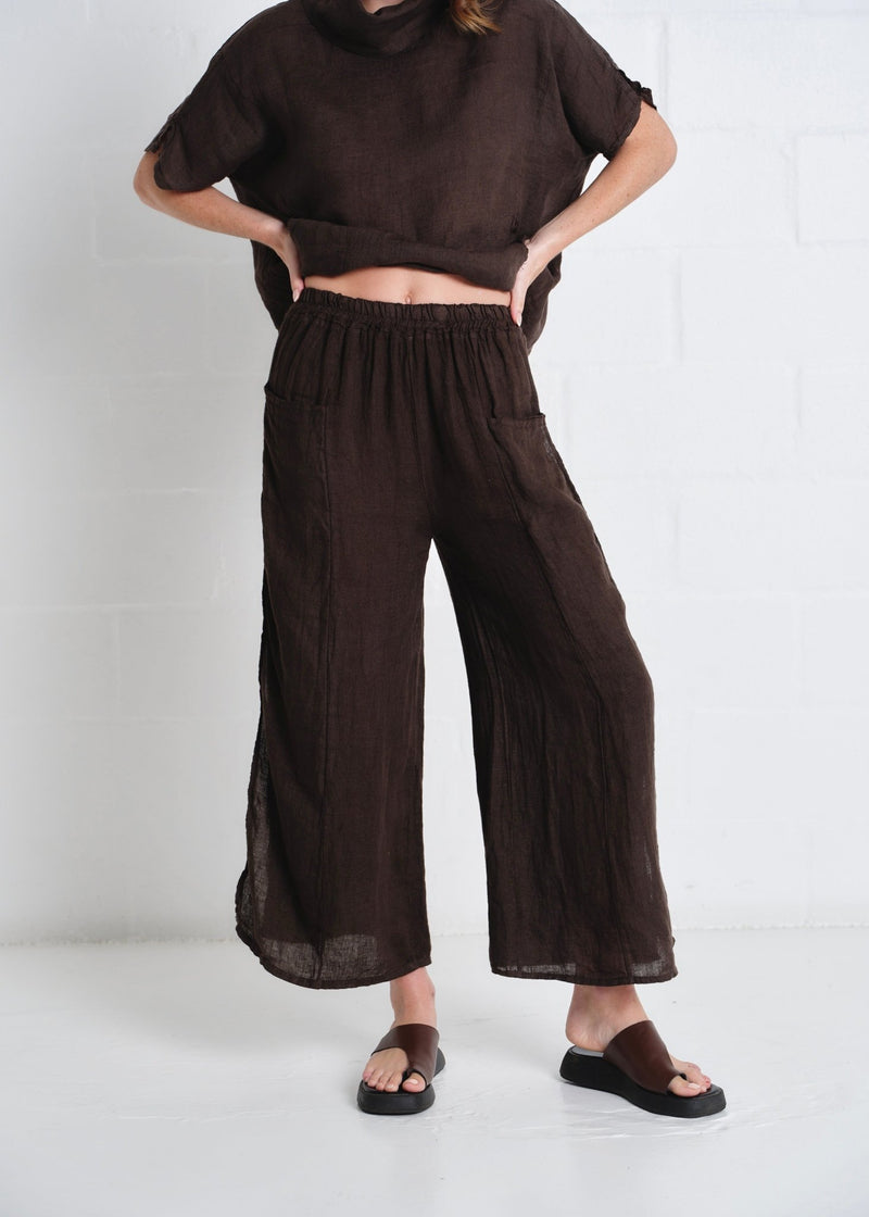 View our Portofino Side Slit Palazzo Pants In Chocolate - by Tribute Store