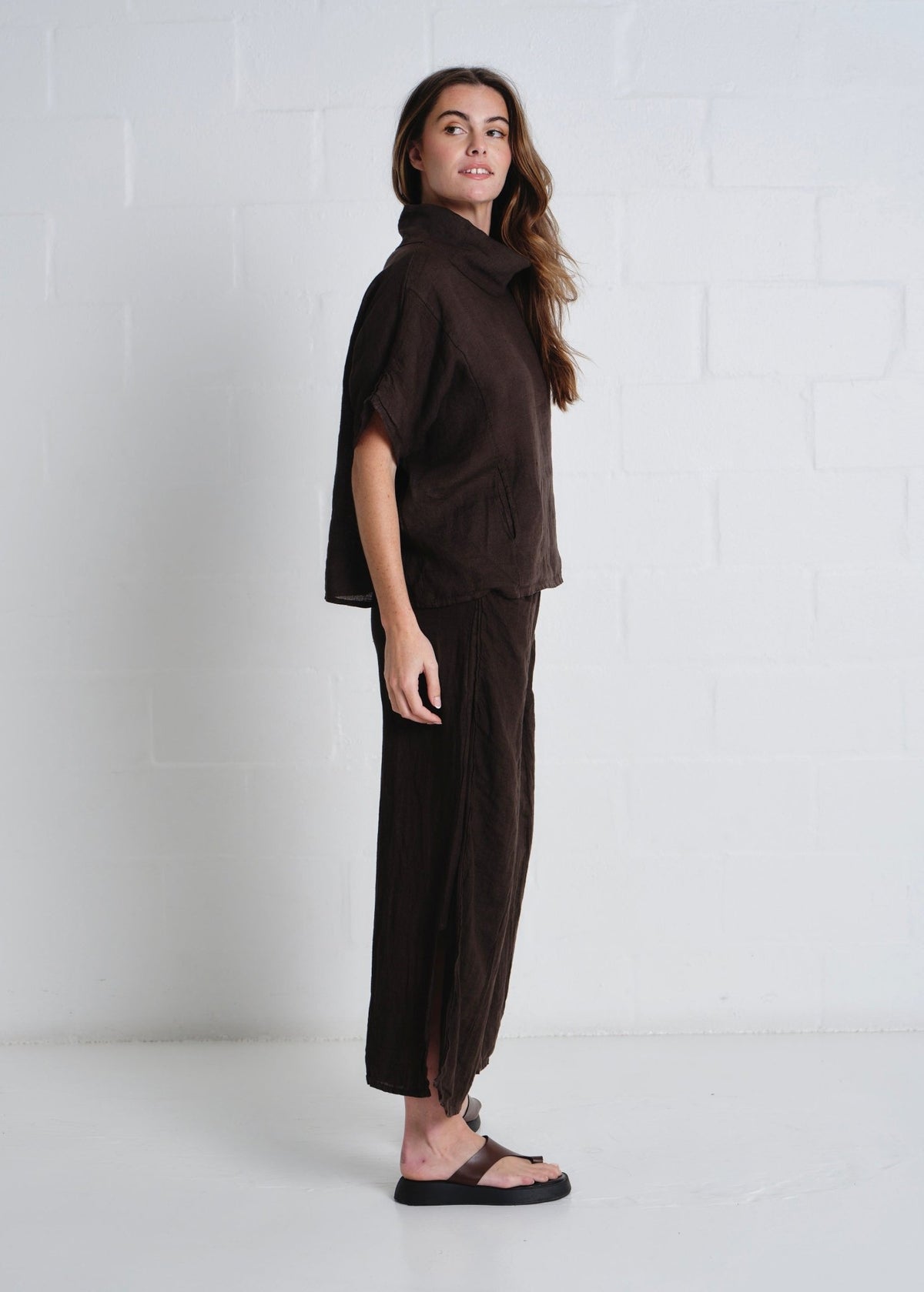 View our Portofino Side Slit Palazzo Pants In Chocolate - by Tribute Store
