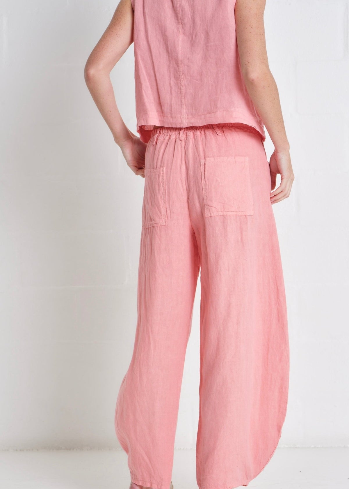 View our Positano Italian Linen Barrel Pants in Guava Pink - by Tribute Store