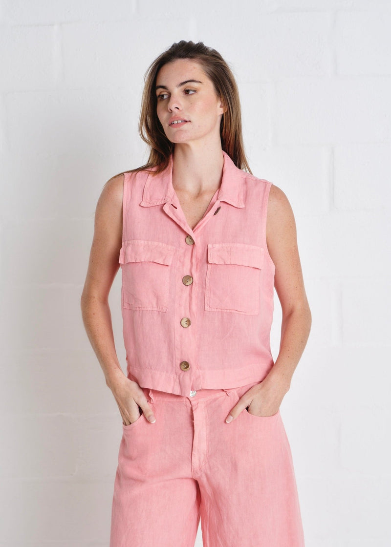 View our Positano Linen Sleeveless Waistcoat In Guava Pink - by Tribute Store