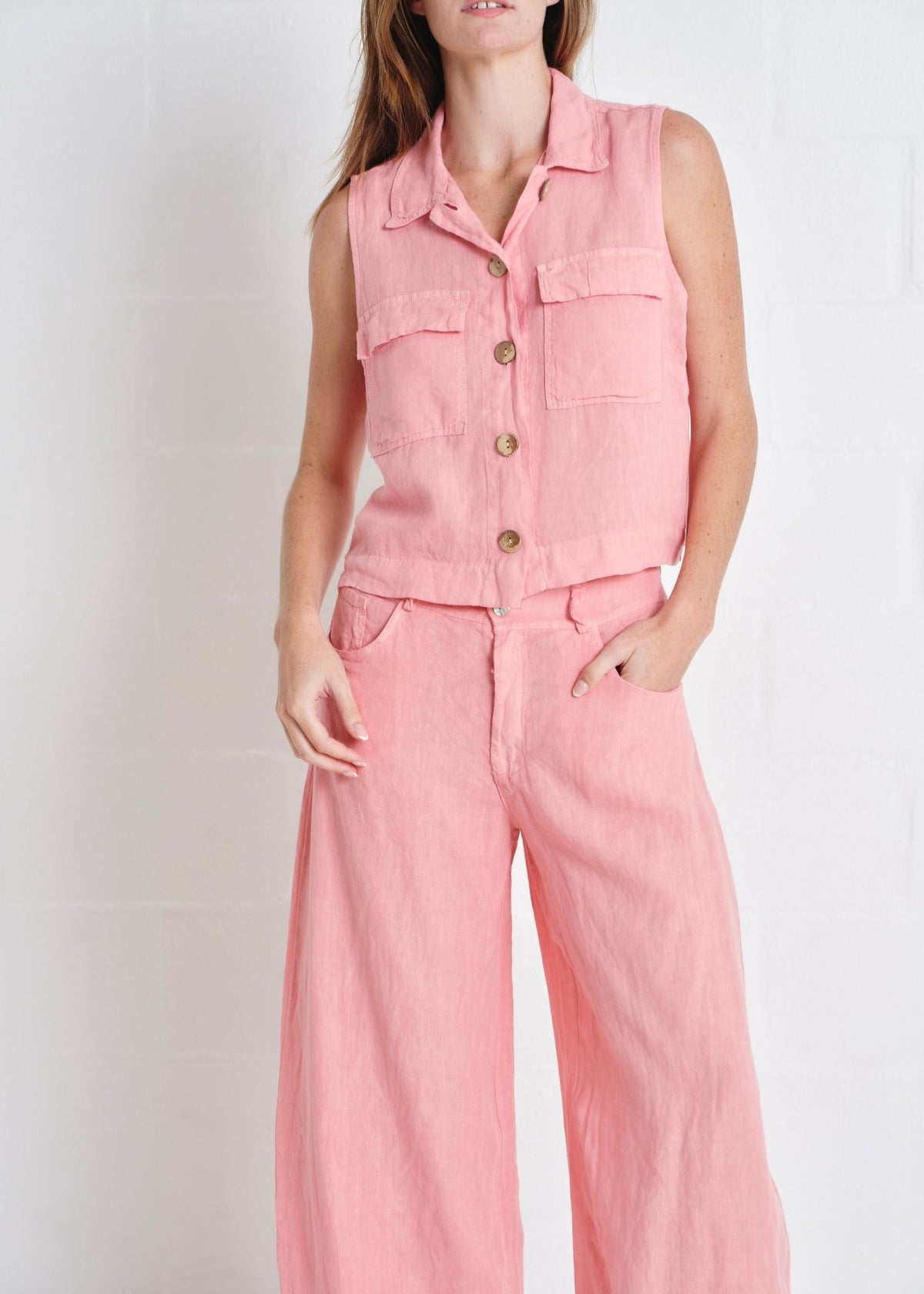 View our Positano Linen Sleeveless Waistcoat In Guava Pink - by Tribute Store