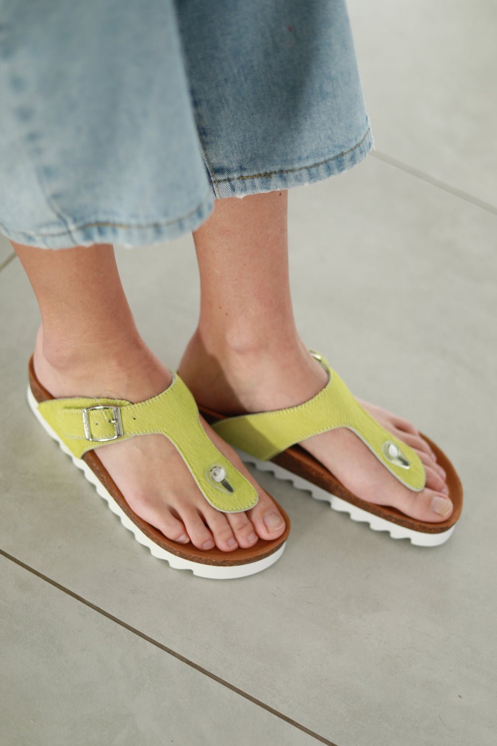 View our PRE ORDER: Julz Thong Sandal in Chartreuse - by Tribute Store