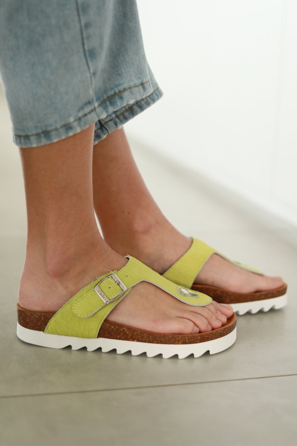 View our PRE ORDER: Julz Thong Sandal in Chartreuse - by Tribute Store