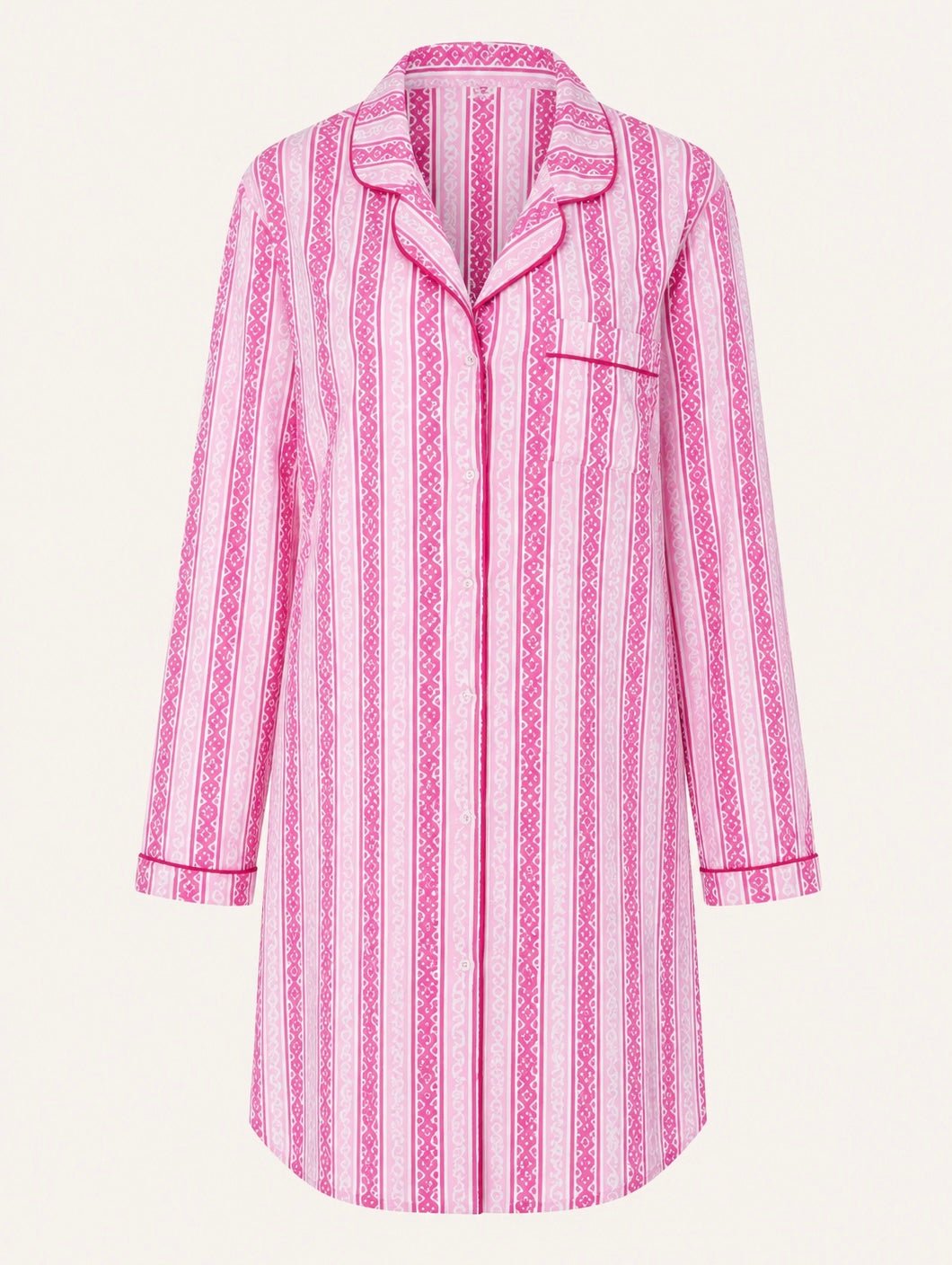 View our Print Stripe Button-Front Sleep Shirt In Pink - by Tribute Store