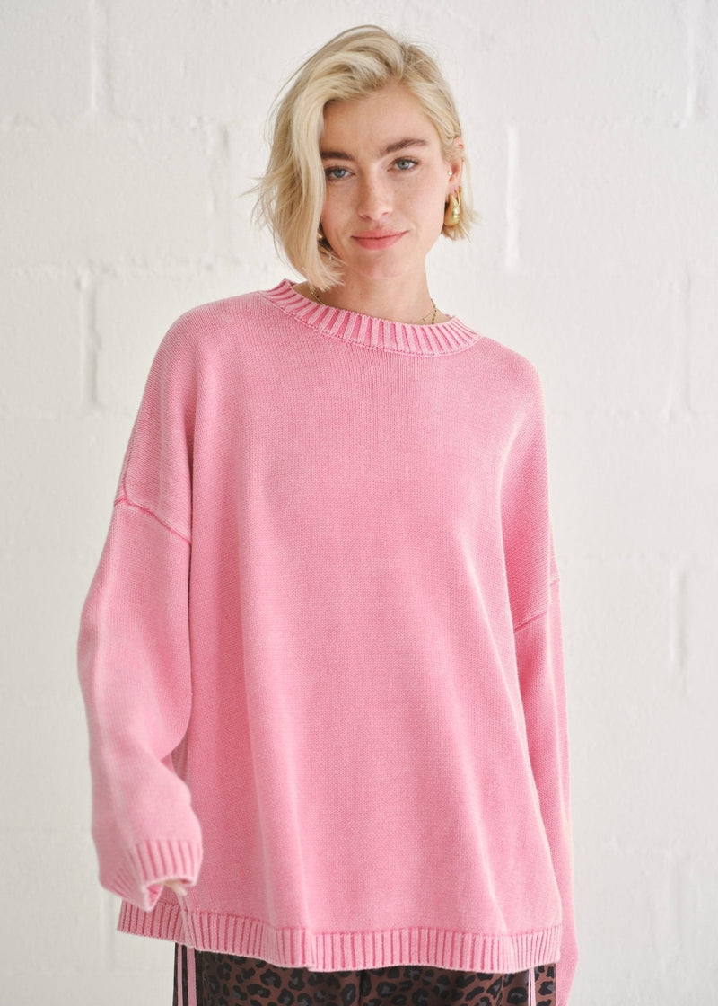 View our Ribbed Seam Knit Sweater In Pink - by Tribute Store