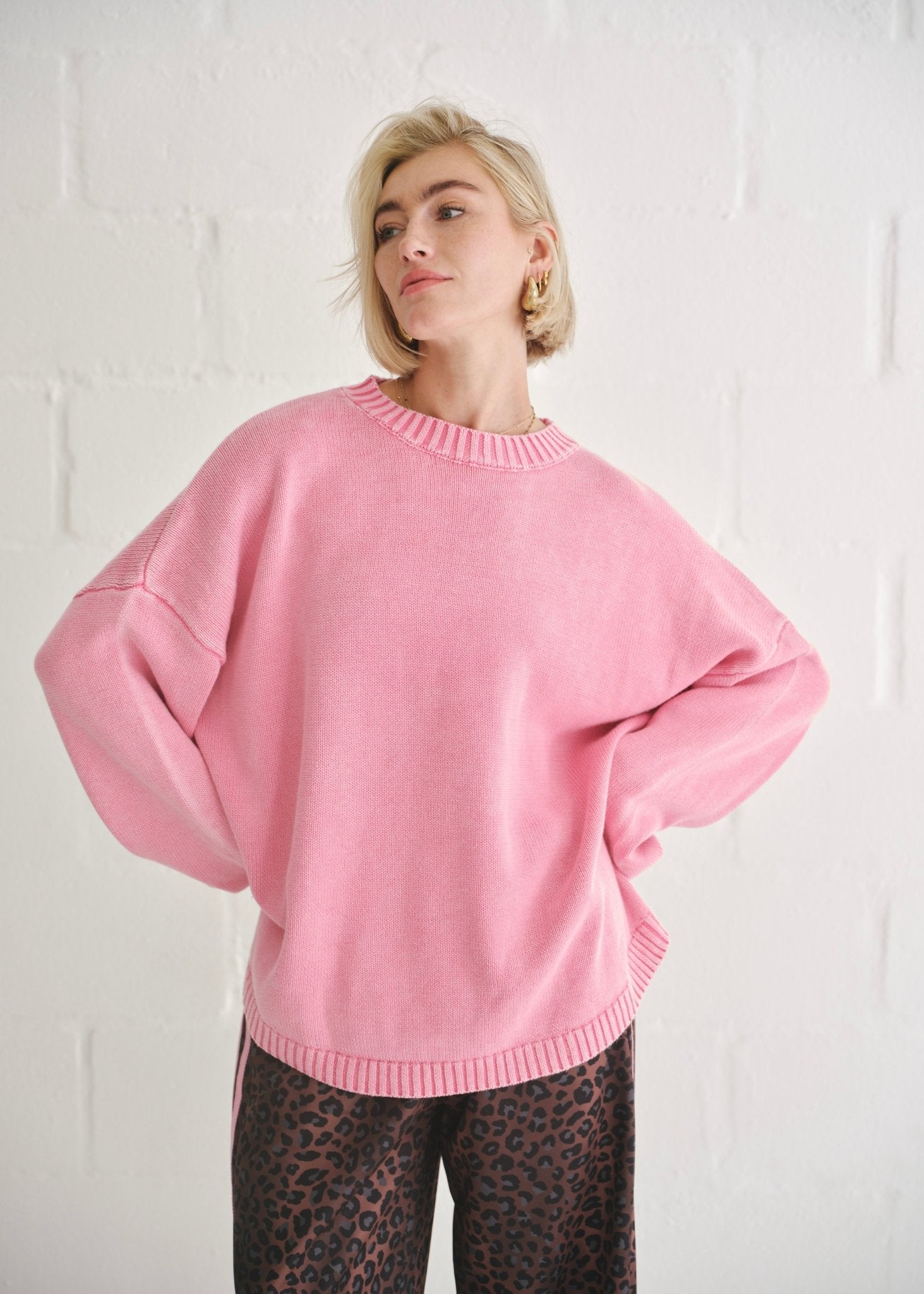 View our Ribbed Seam Knit Sweater In Pink - by Tribute Store