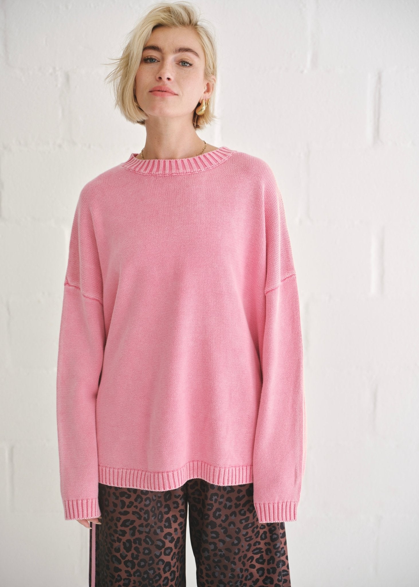 View our Ribbed Seam Knit Sweater In Pink - by Tribute Store