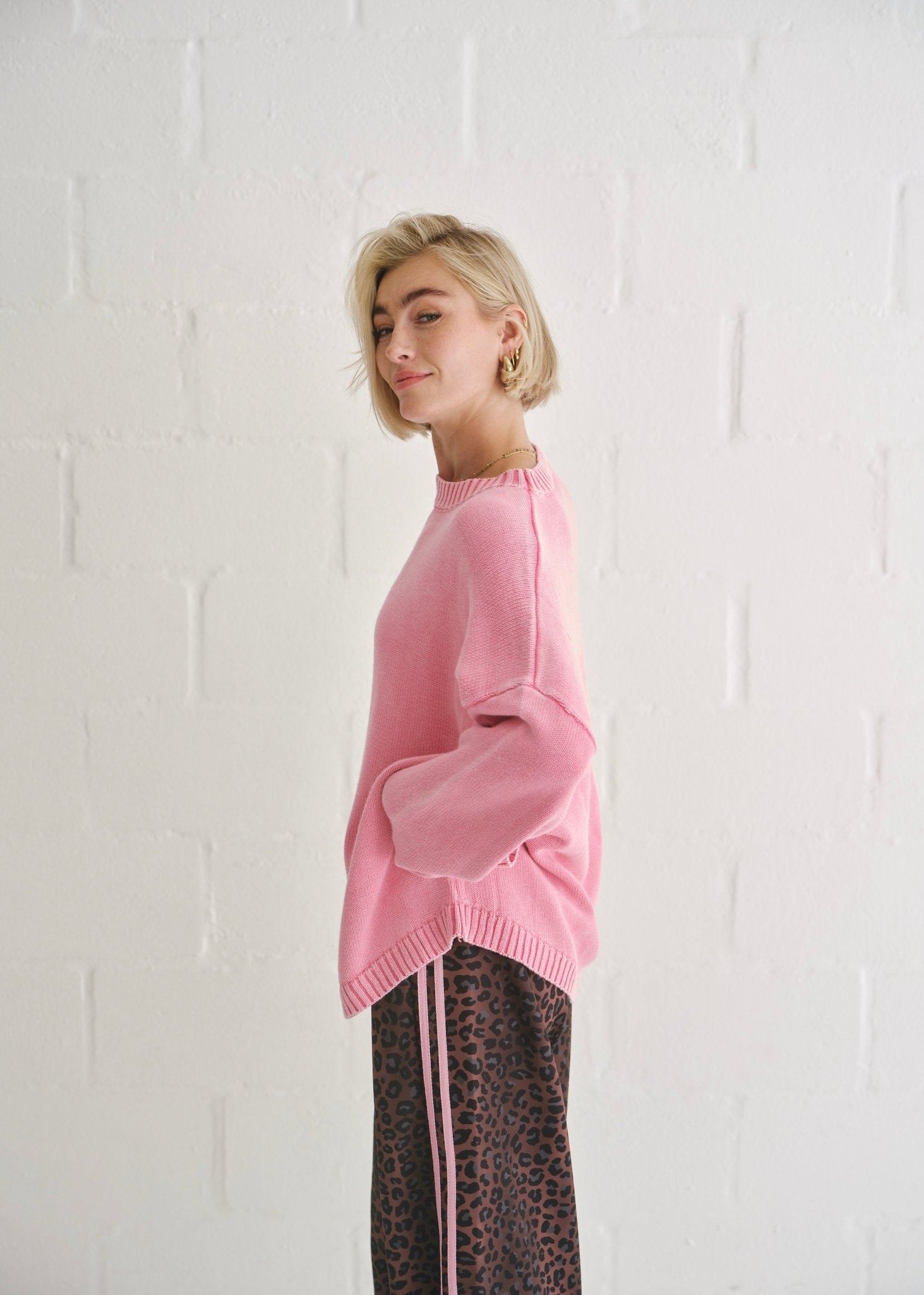 View our Ribbed Seam Knit Sweater In Pink - by Tribute Store