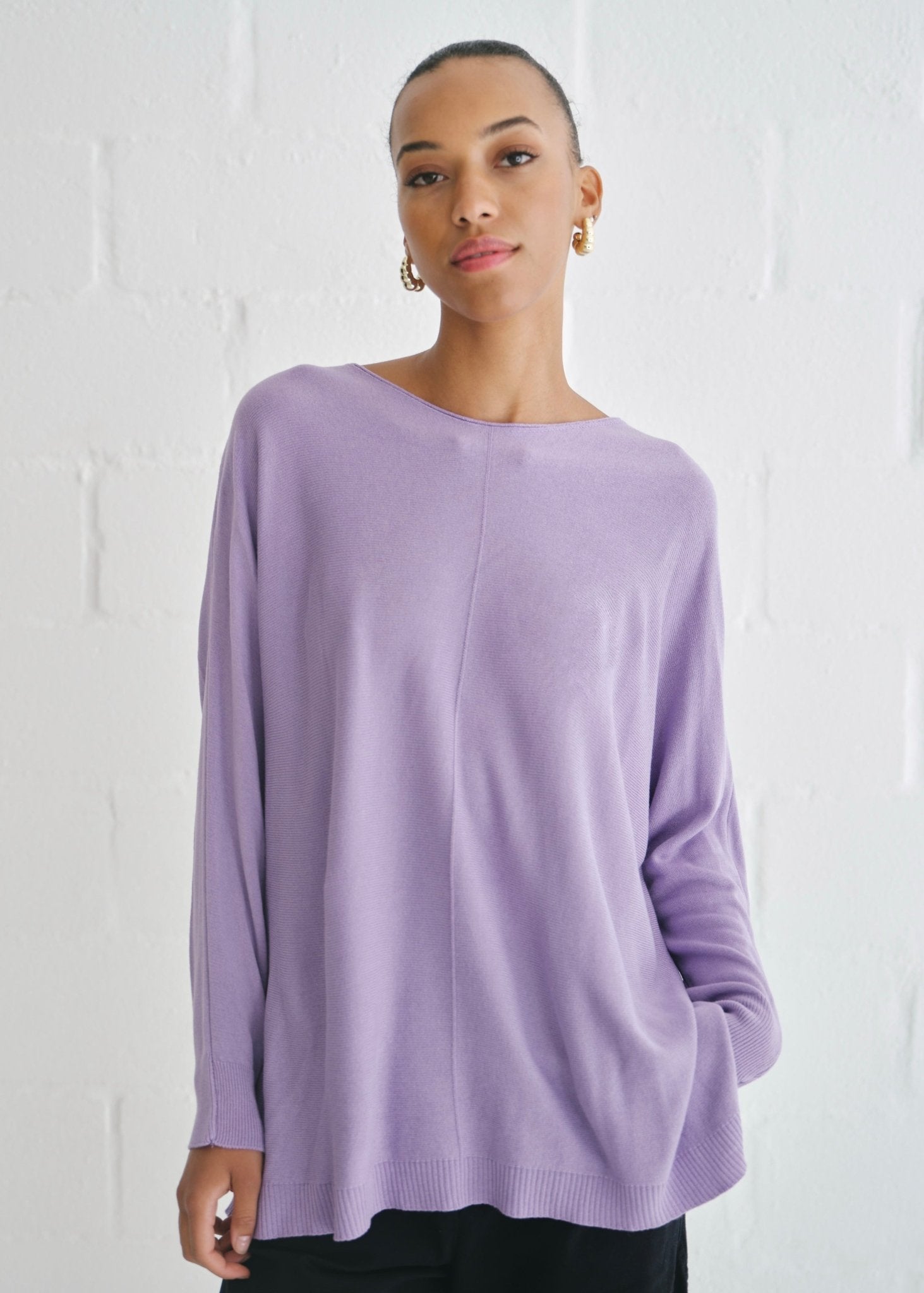 View our Roma Italian Oversized Crew Neck Knit In Lilac - by Tribute Store