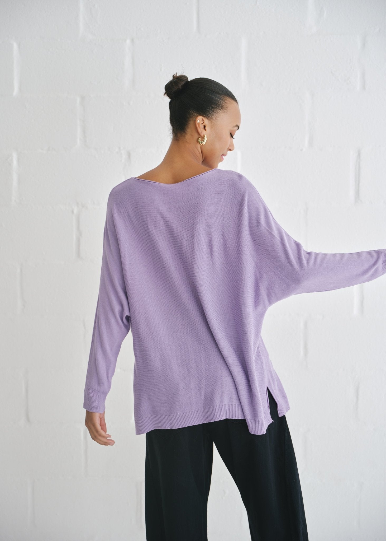 View our Roma Italian Oversized Crew Neck Knit In Lilac - by Tribute Store