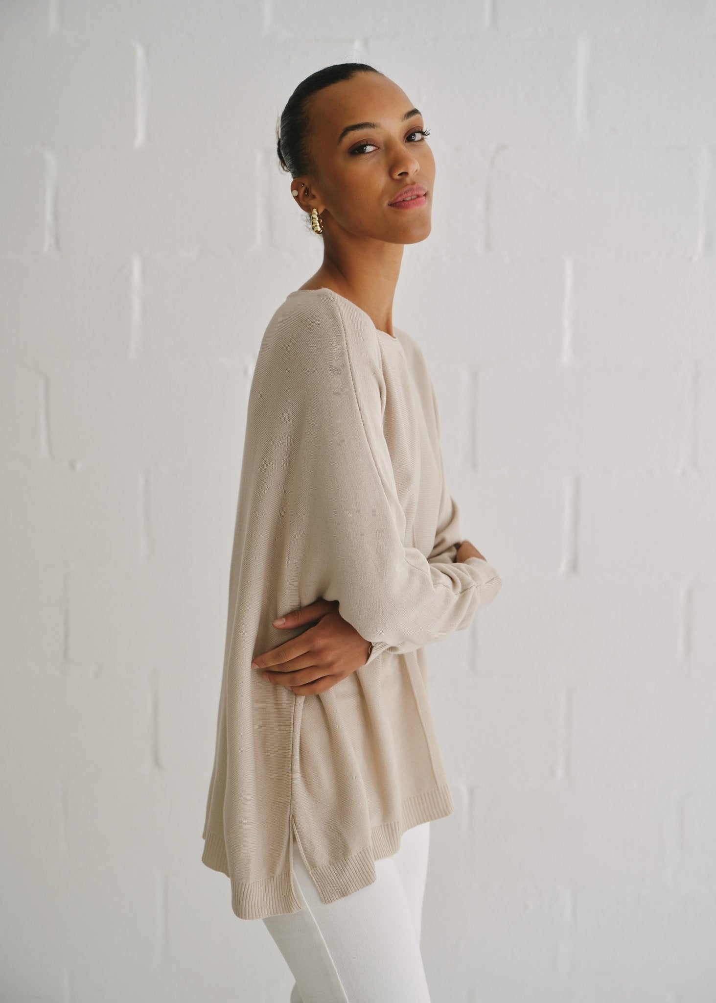 View our Roma Italian Oversized Crew Neck Knit In Taupe - by Tribute Store