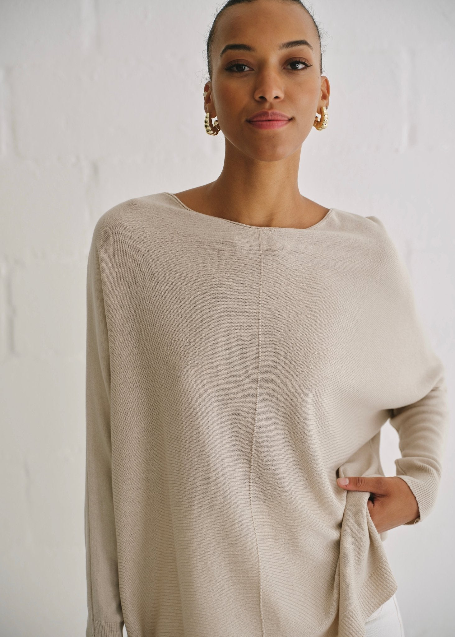 View our Roma Italian Oversized Crew Neck Knit In Taupe - by Tribute Store