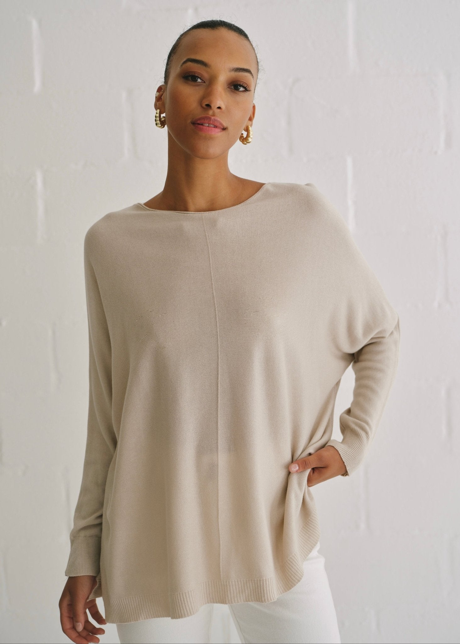 View our Roma Italian Oversized Crew Neck Knit In Taupe - by Tribute Store