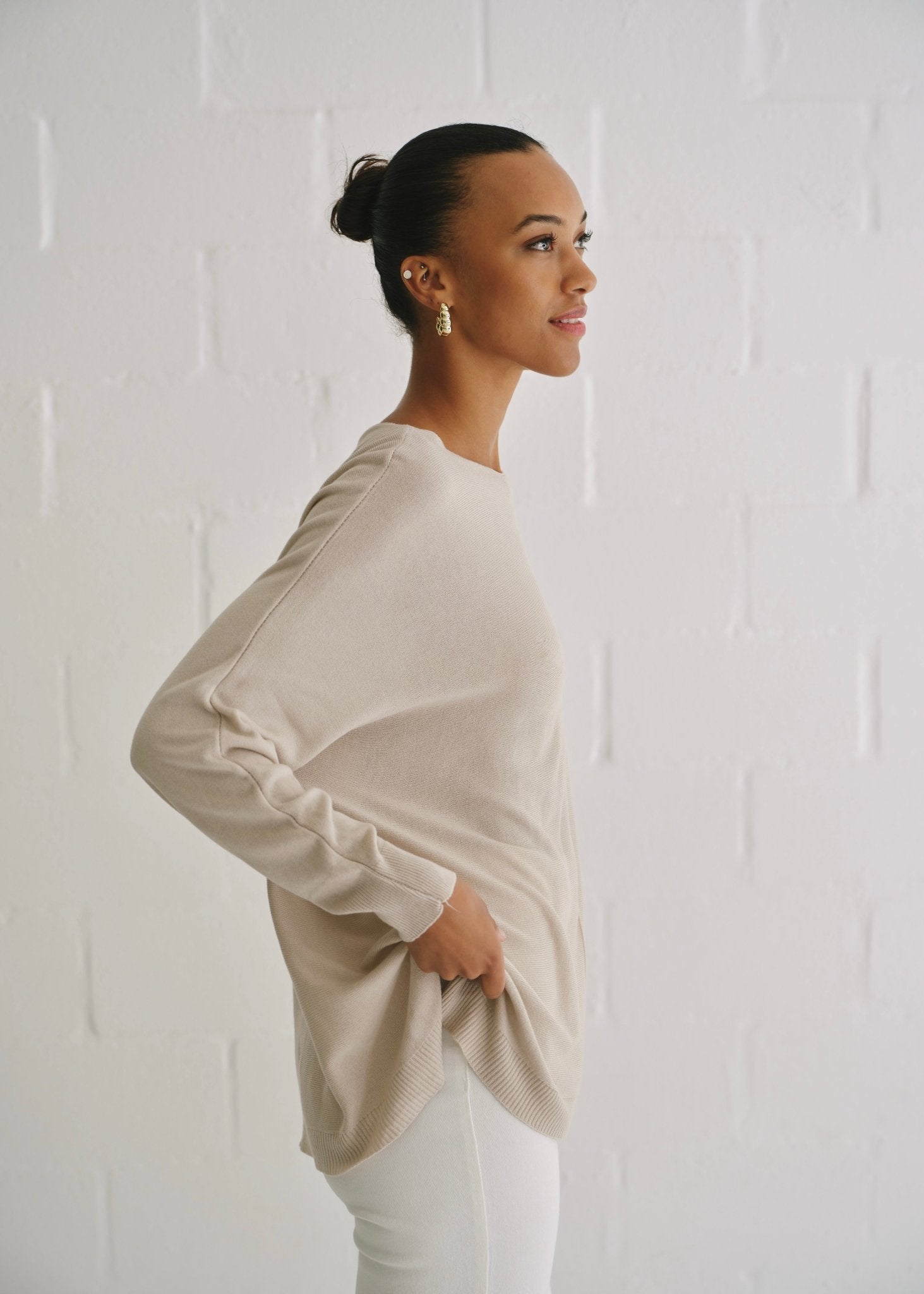 View our Roma Italian Oversized Crew Neck Knit In Taupe - by Tribute Store